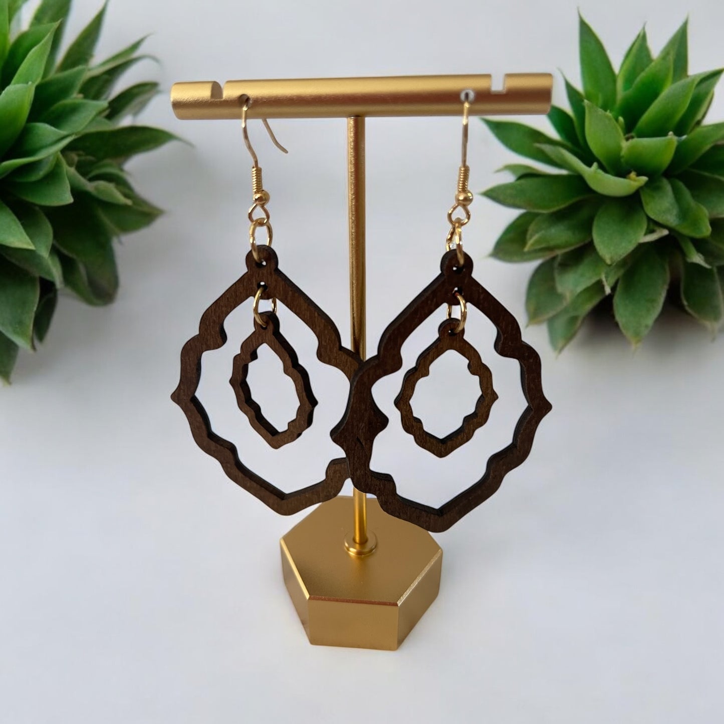 Modern Layered Wooden Geometric Earrings