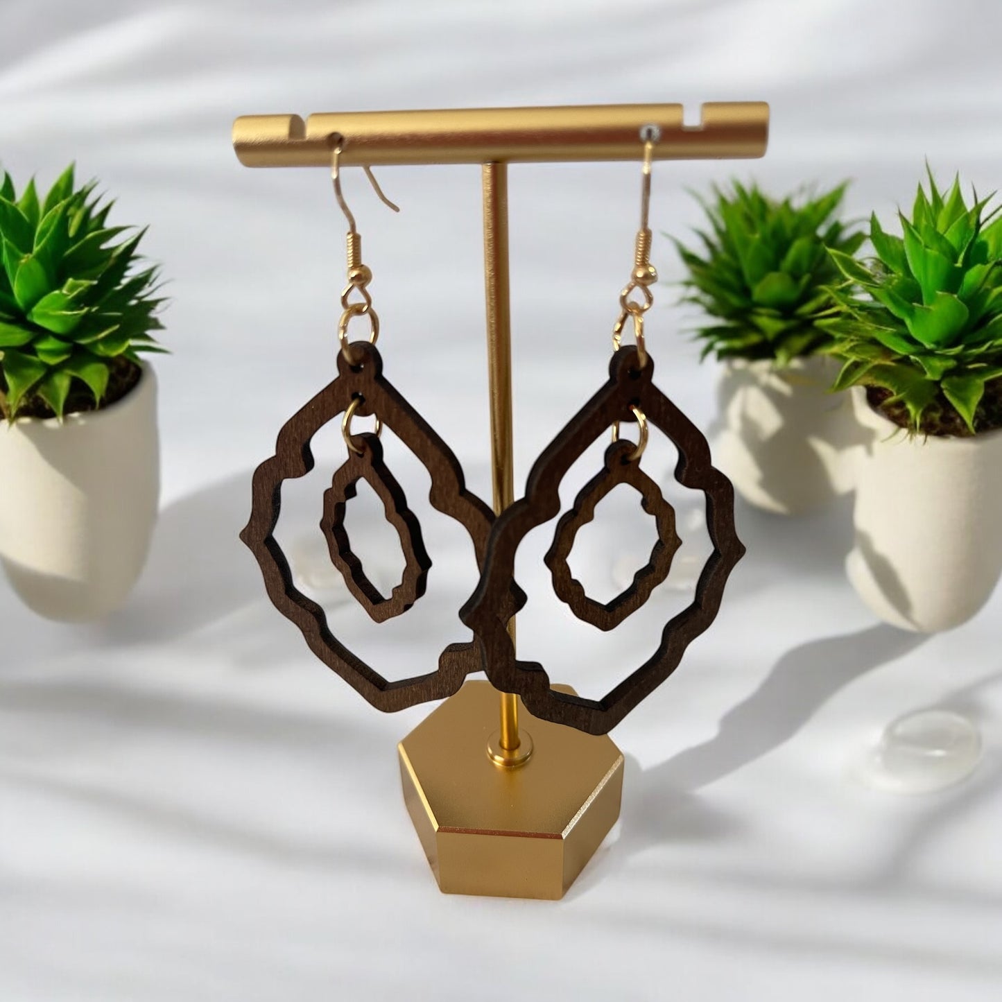 Modern Layered Wooden Geometric Earrings