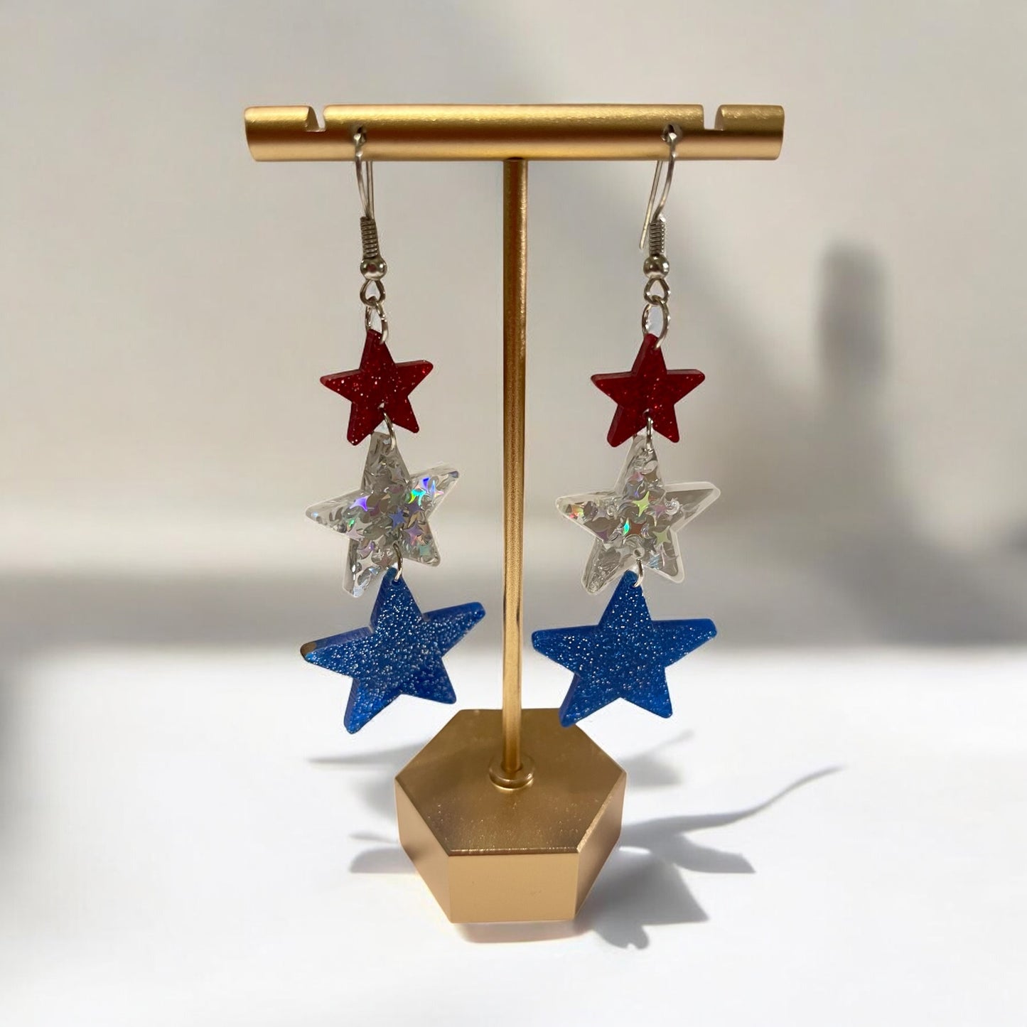 Triple Sparkle Patriotic Star Earrings