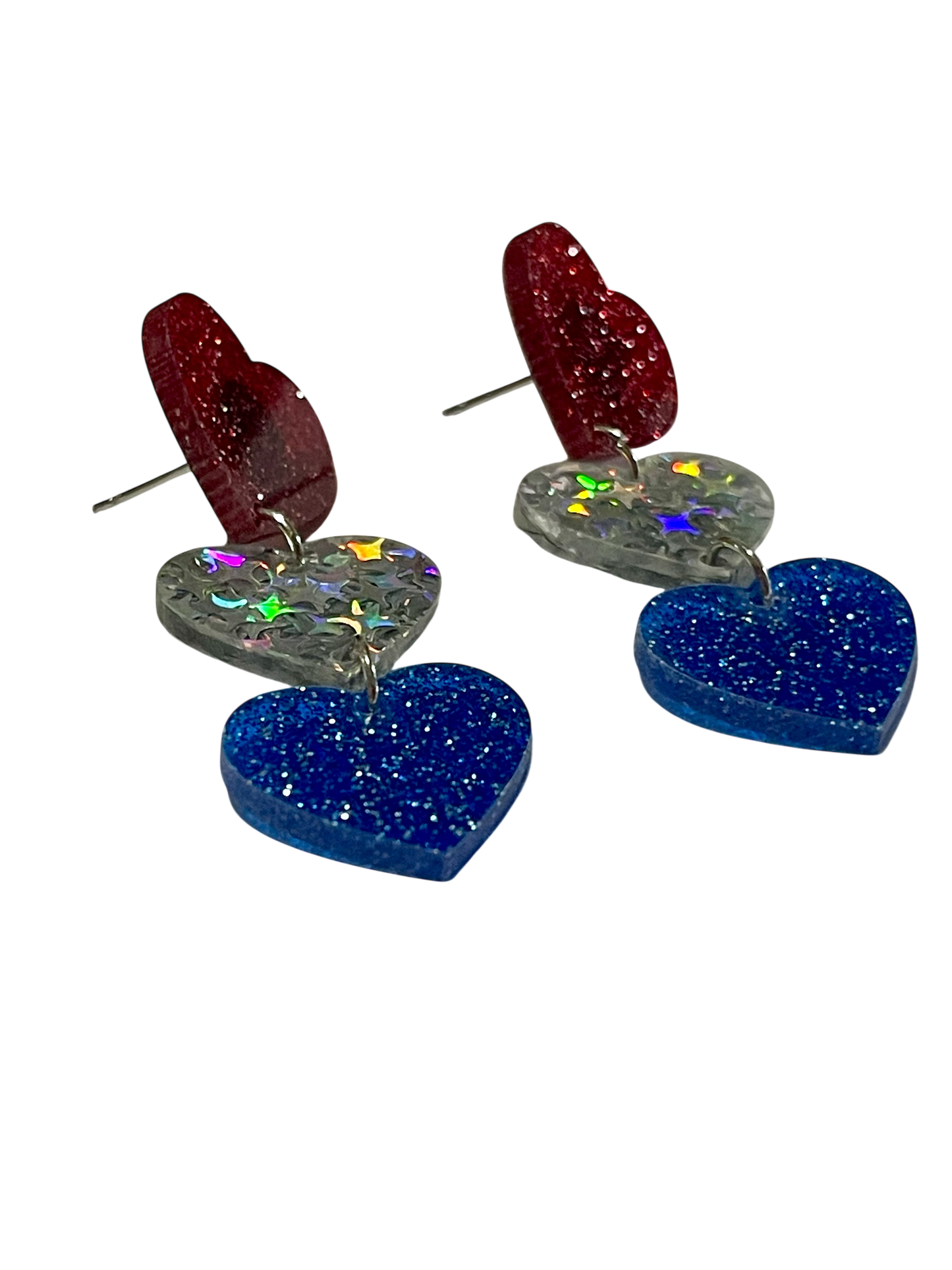 Triple Sparkle Patriotic Heart Earrings