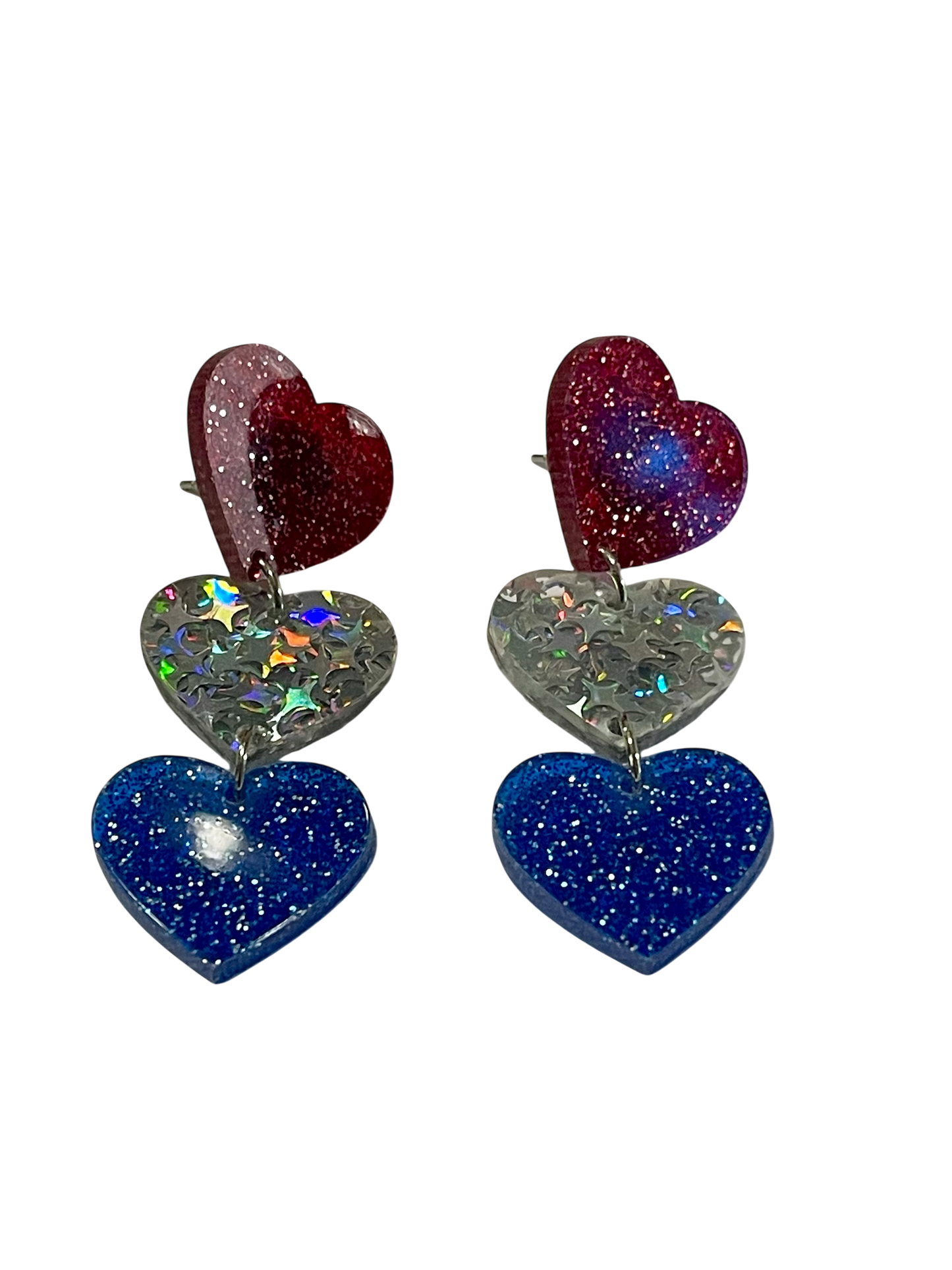 Triple Sparkle Patriotic Heart Earrings
