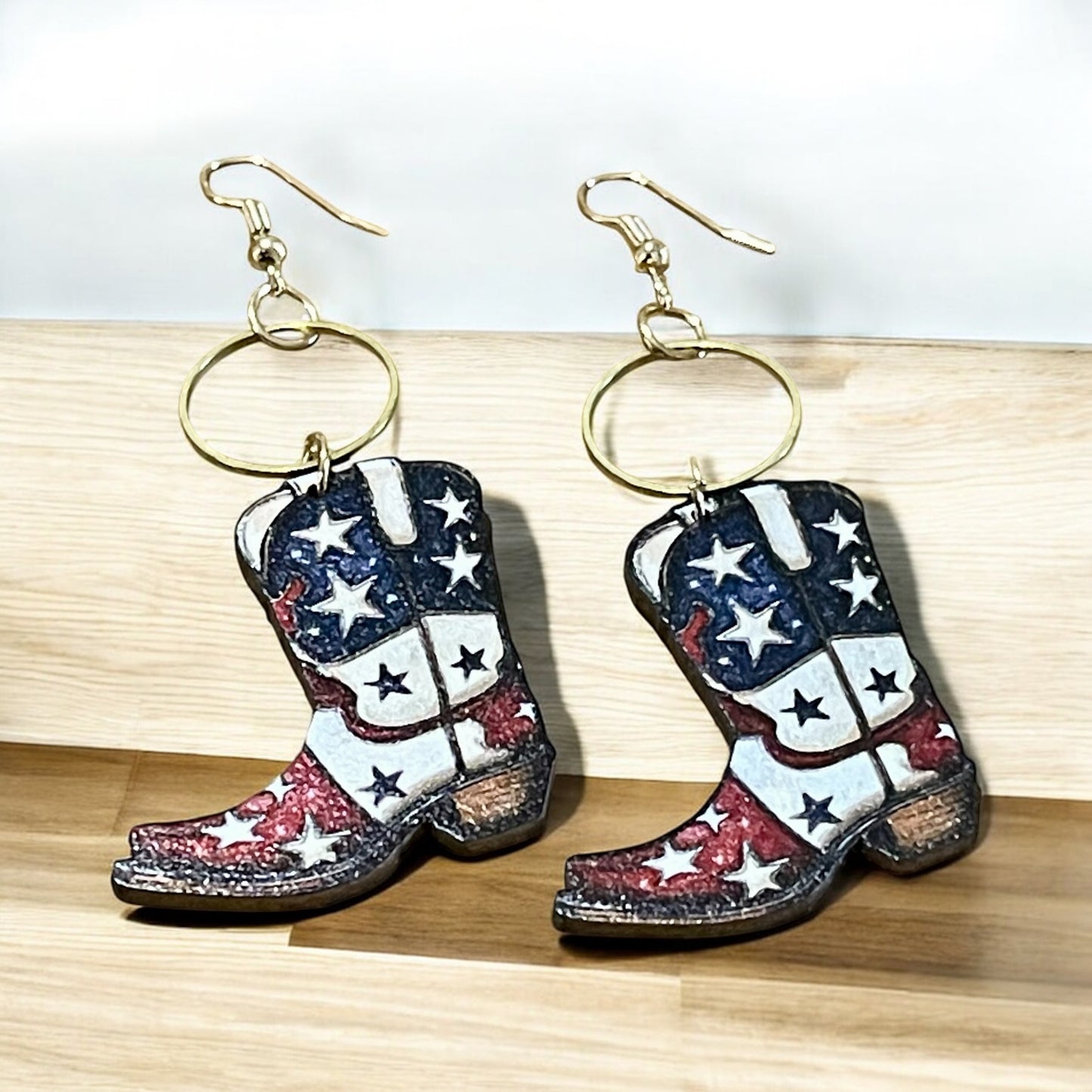 Patriotic Cowboy Boot Dangle Earrings