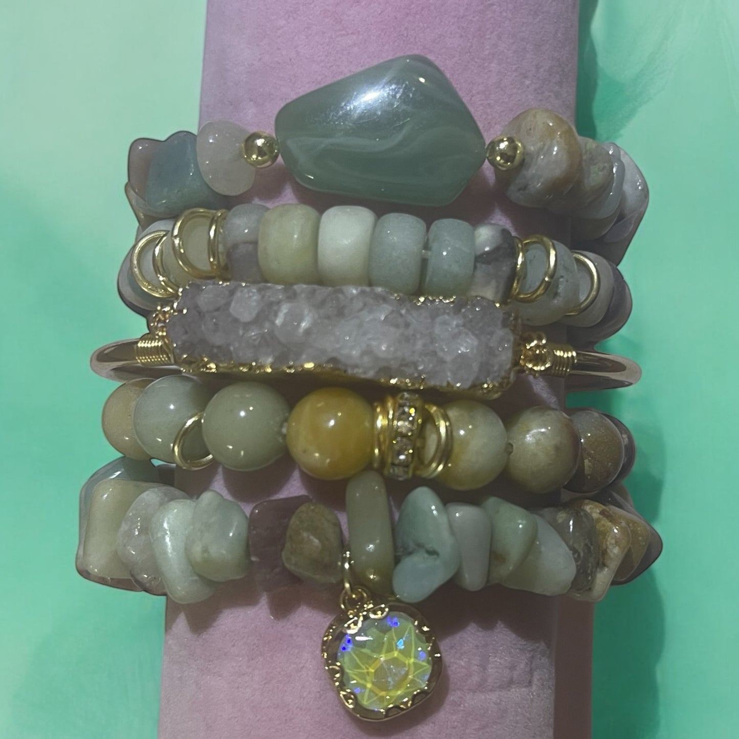 Golden Glow Gemstone Bracelet Set