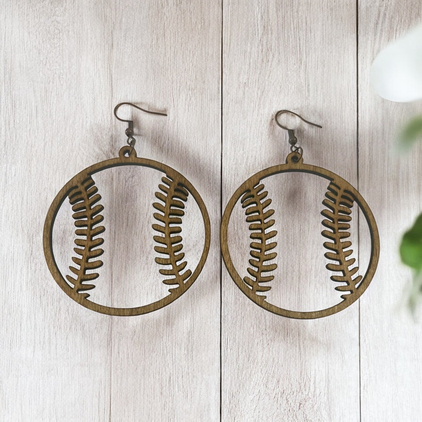 Handmade Laser-Cut Baseball Wood Earrings