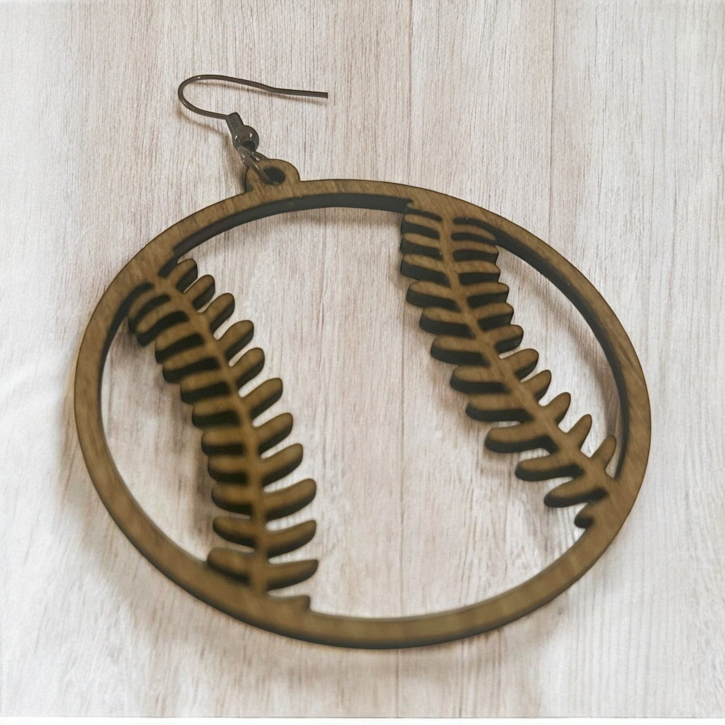 Handmade Laser-Cut Baseball Wood Earrings