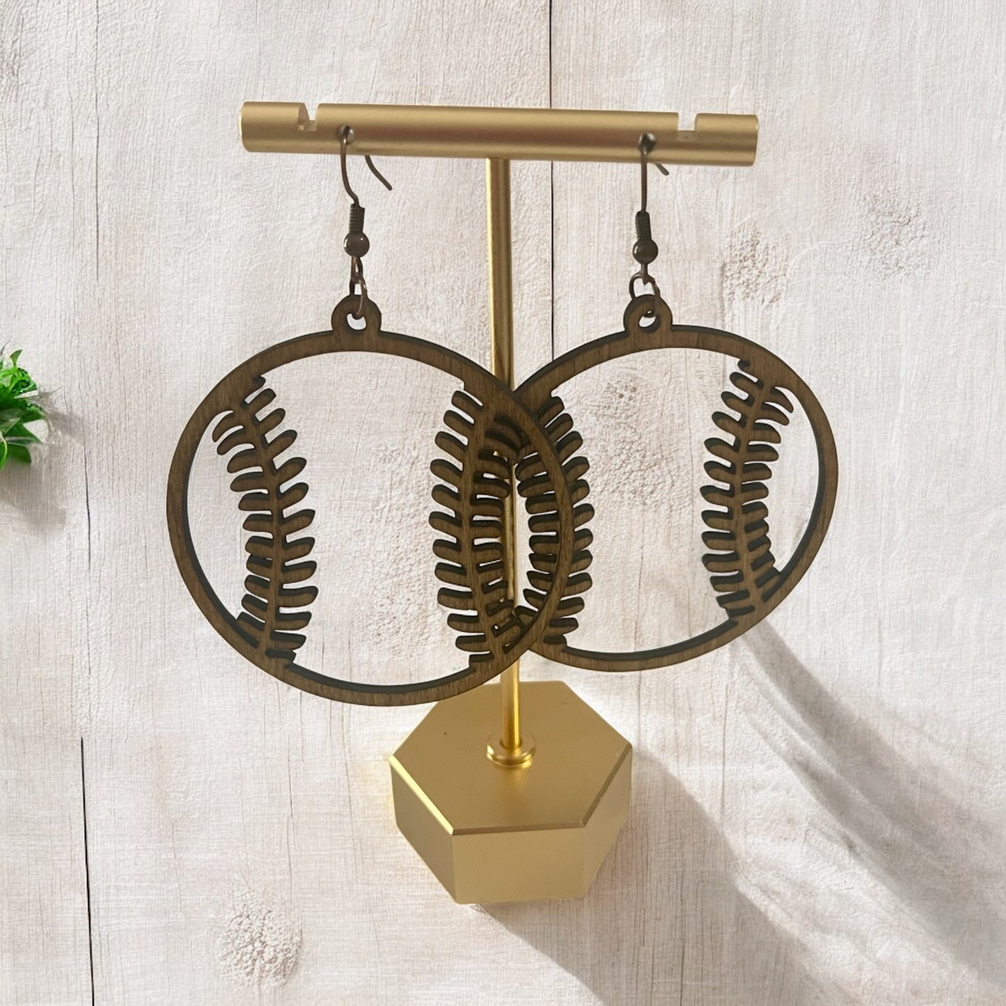 Handmade Laser-Cut Baseball Wood Earrings
