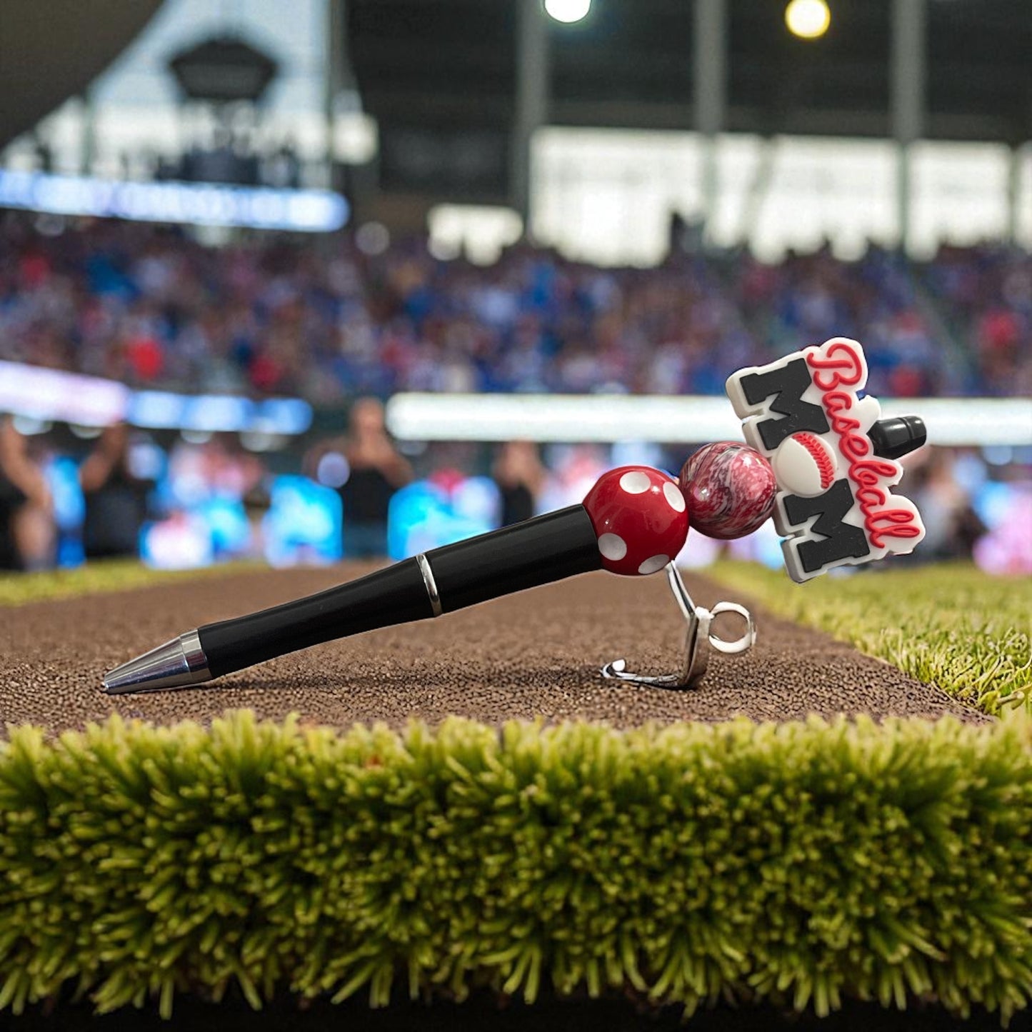 Black Ink Pen – “Baseball Mom” Beaded Pen