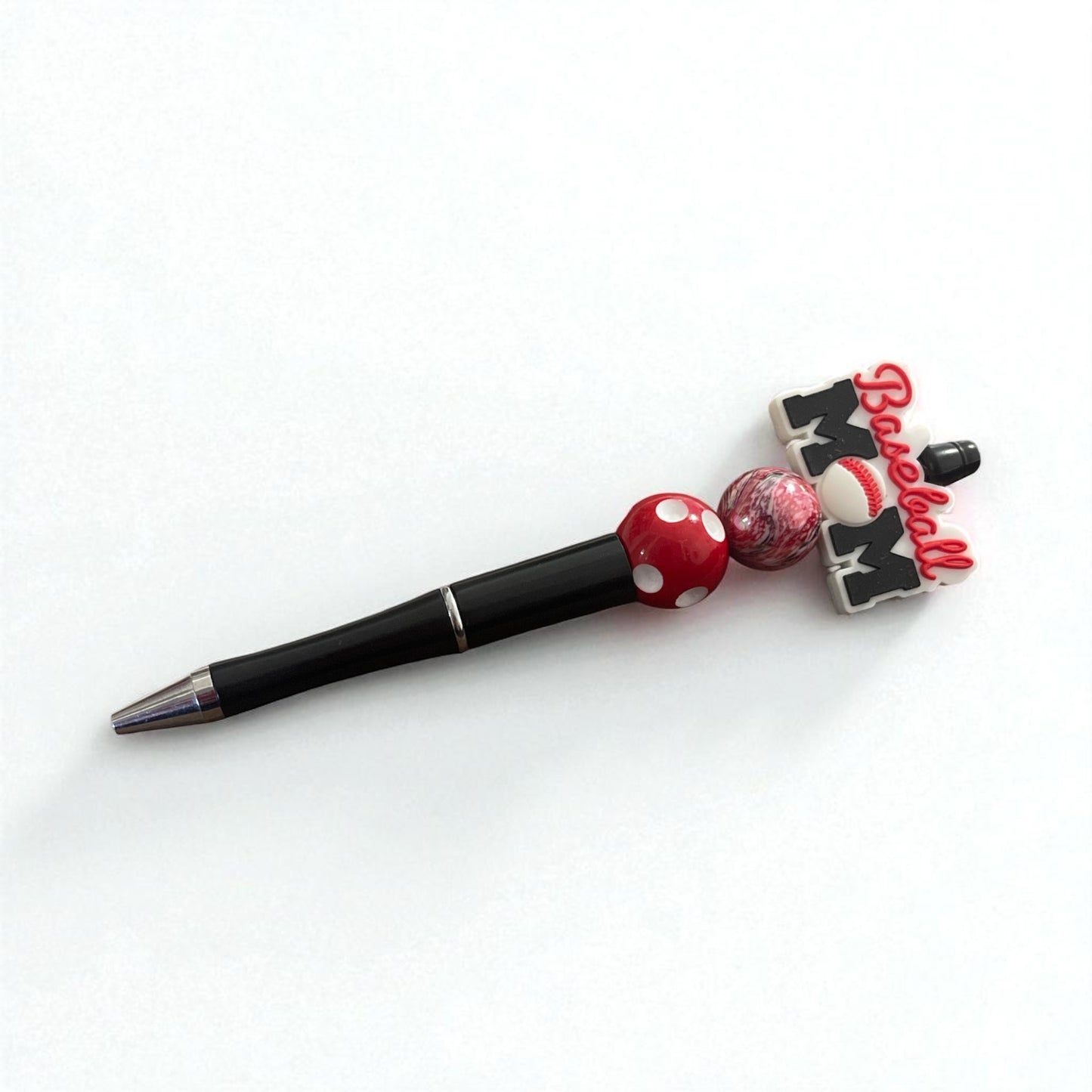 Black Ink Pen – “Baseball Mom” Beaded Pen