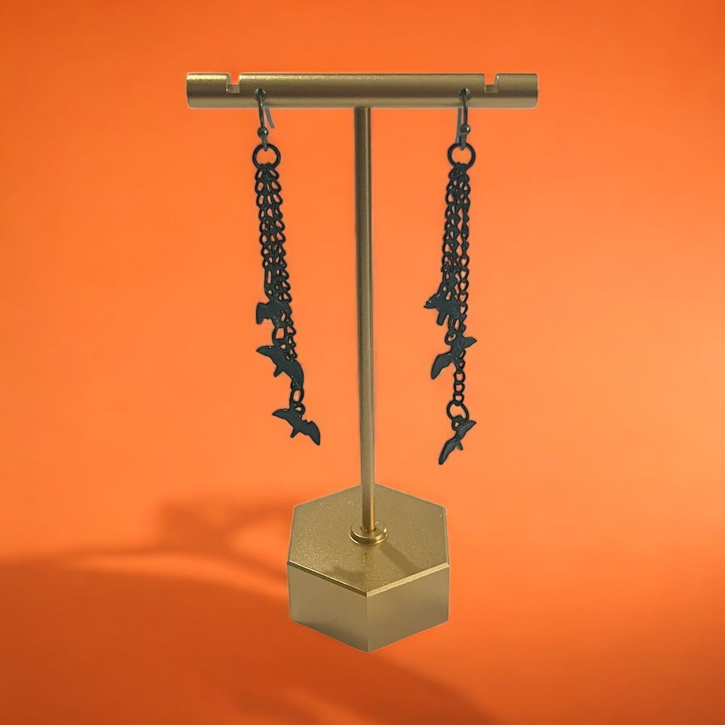 Dangling Bat Chain Earrings
