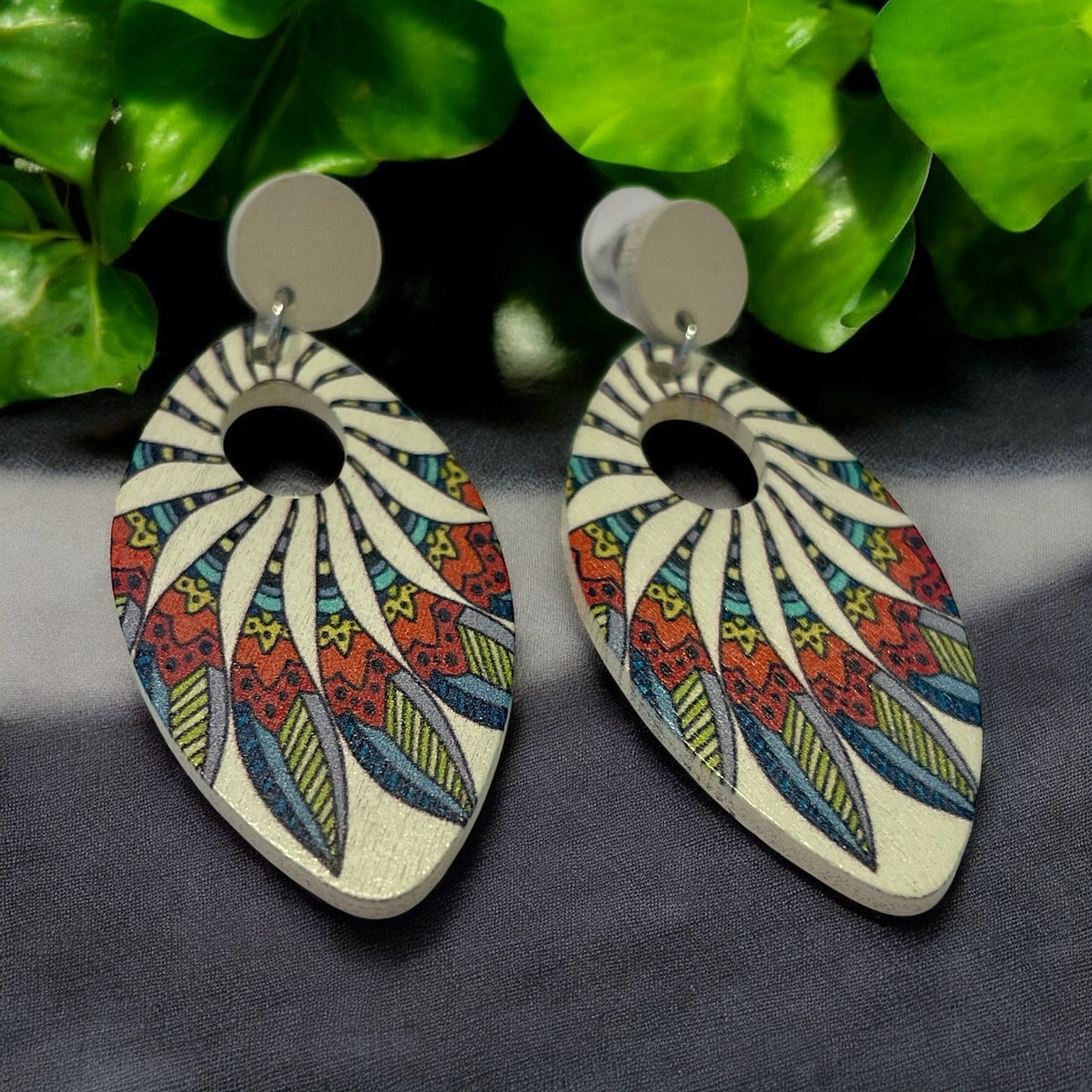 Natural Feather Wood Drop Earrings