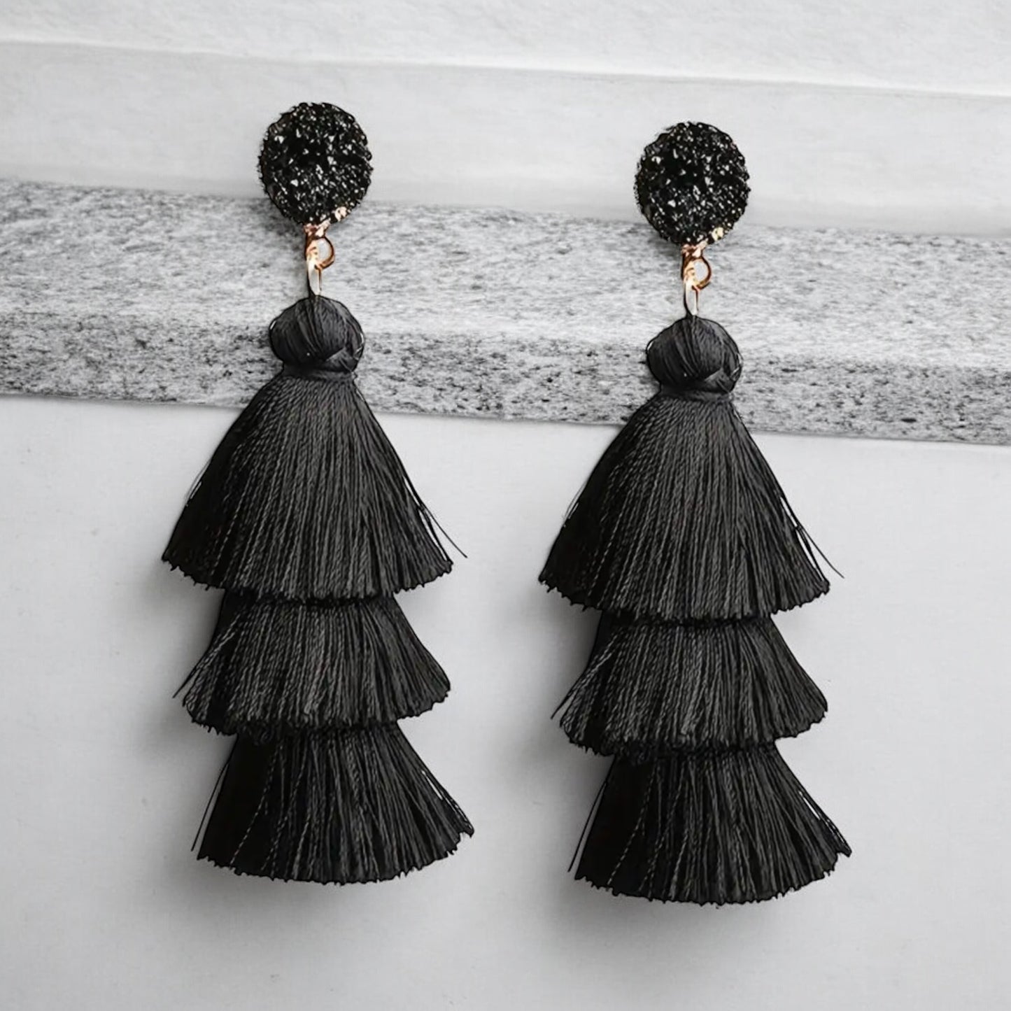 Elegant Black Tassel Earrings