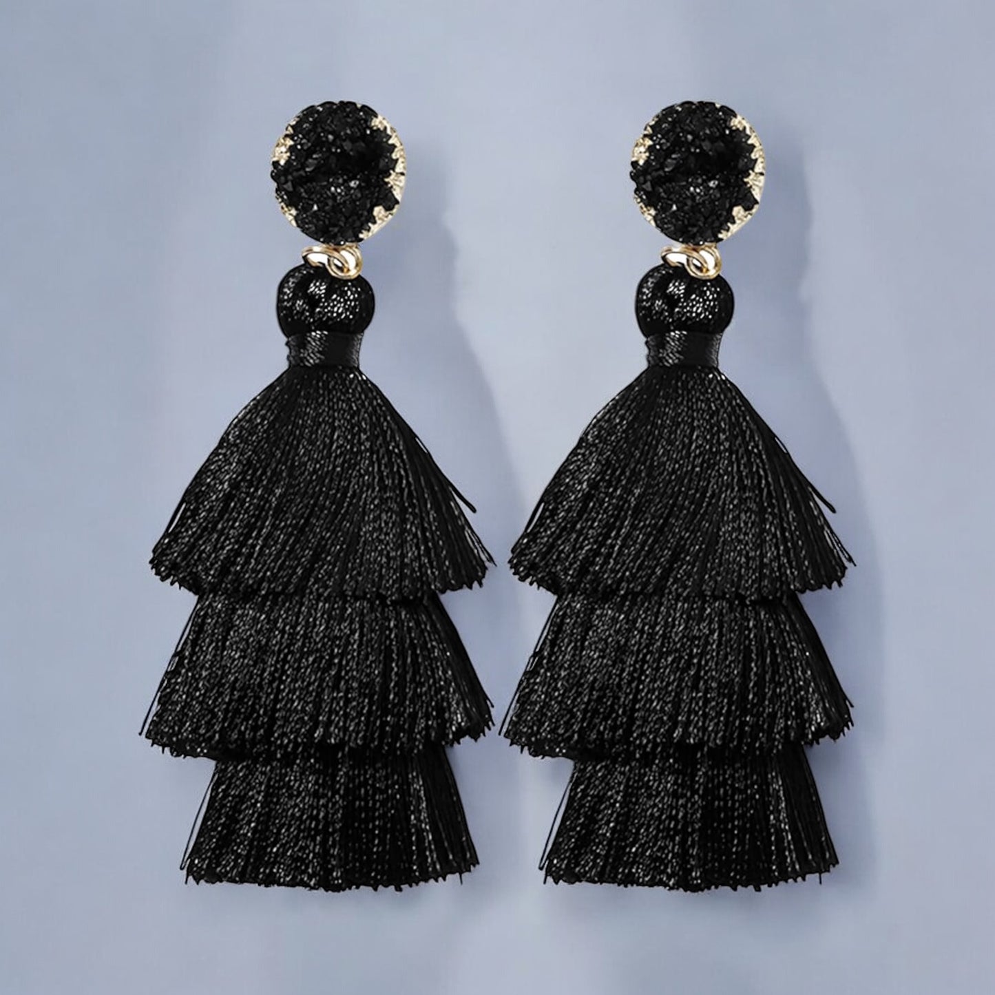 Elegant Black Tassel Earrings