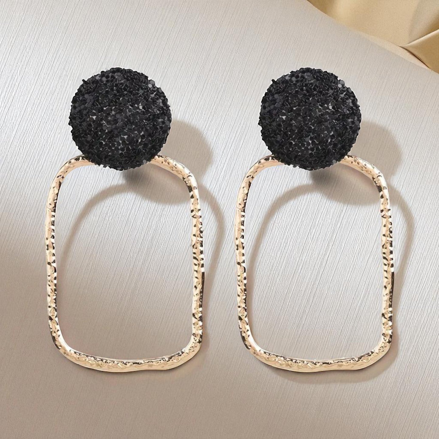 Black & Gold Textured Drop Earrings