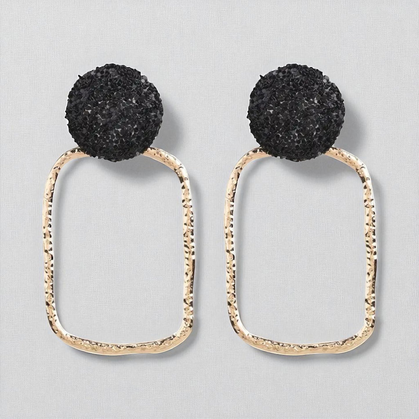 Black & Gold Textured Drop Earrings