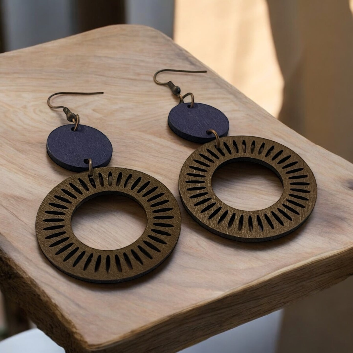 Rustic Sunburst Circle Earrings