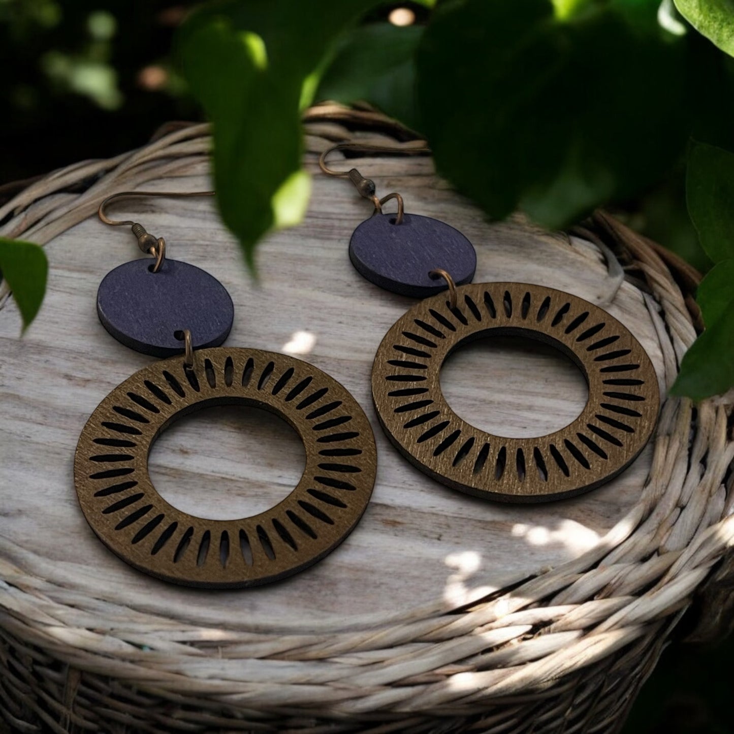 Rustic Sunburst Circle Earrings