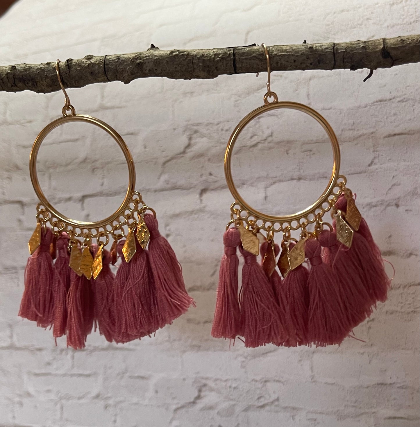 Blush Pink Tassel Hoop Earrings-Boho Chic Accessory