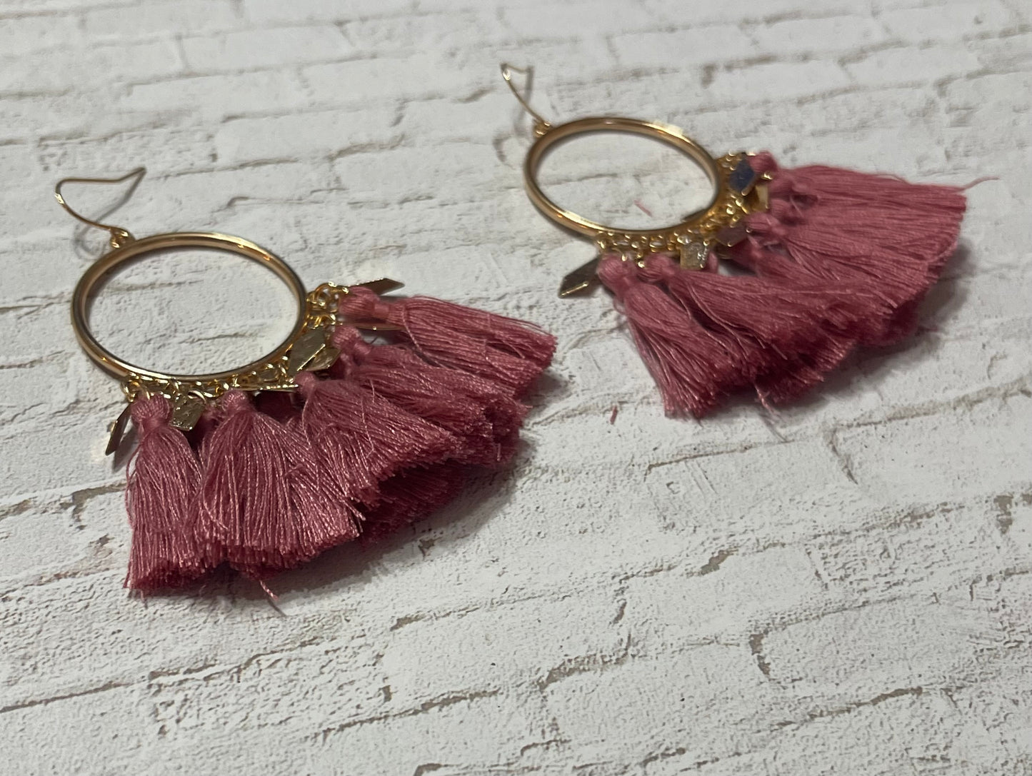 Blush Pink Tassel Hoop Earrings-Boho Chic Accessory