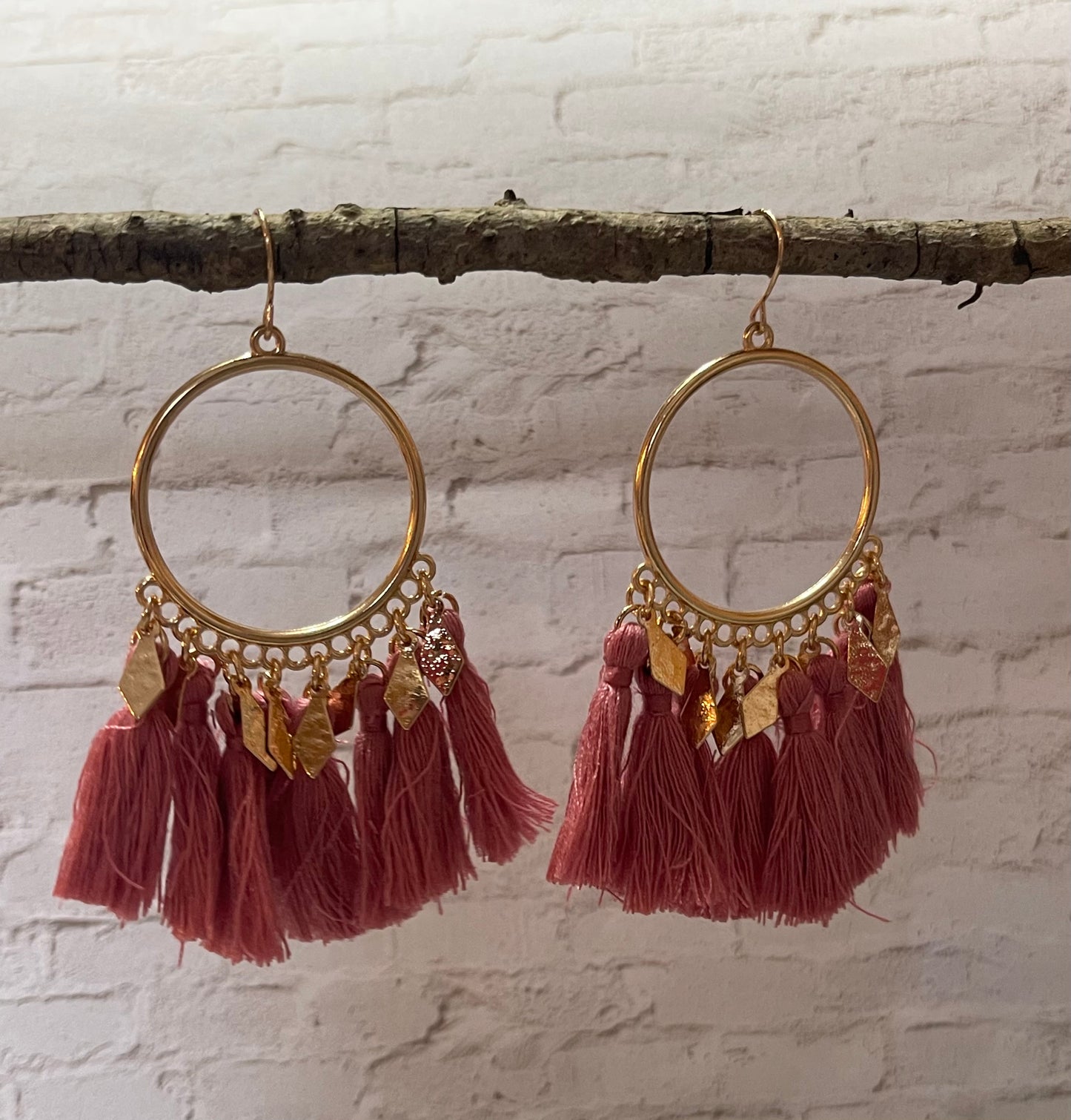 Blush Pink Tassel Hoop Earrings-Boho Chic Accessory