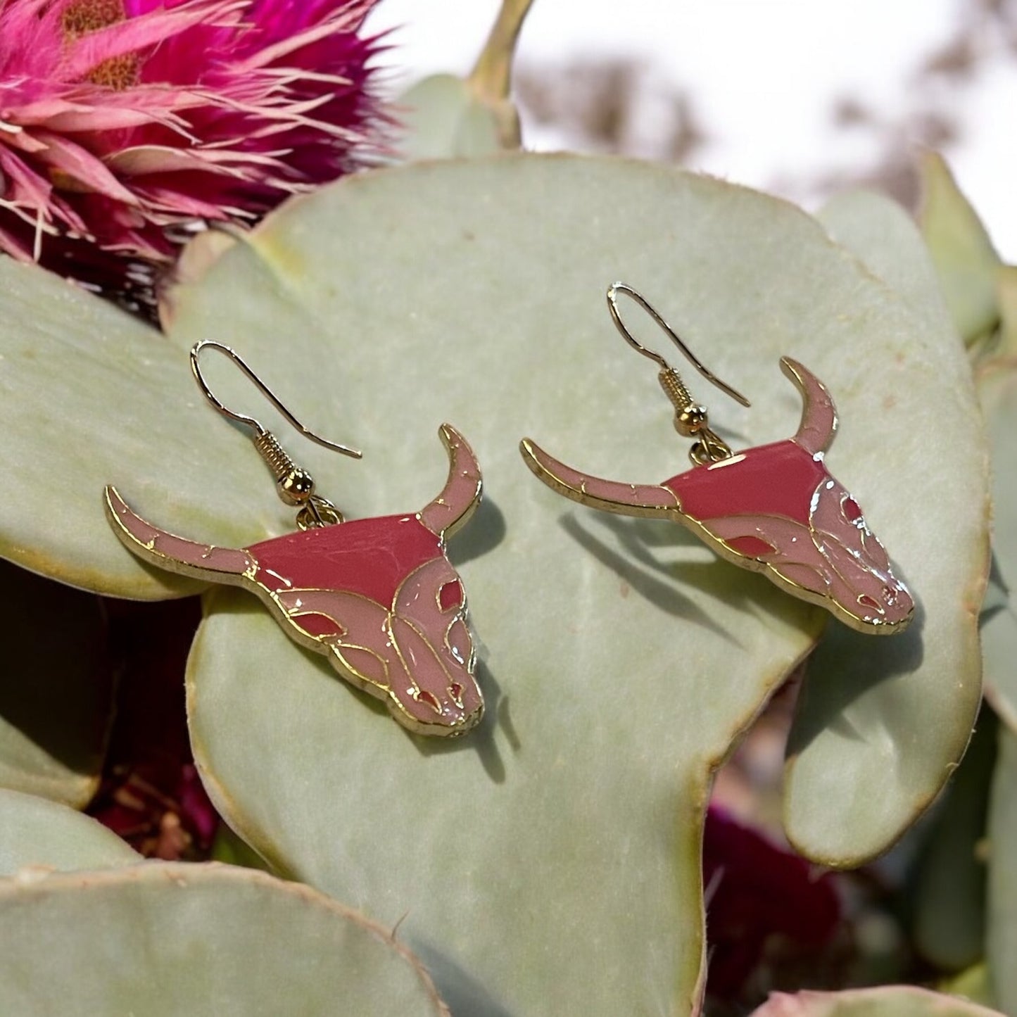Blush Longhorn Skull Earrings