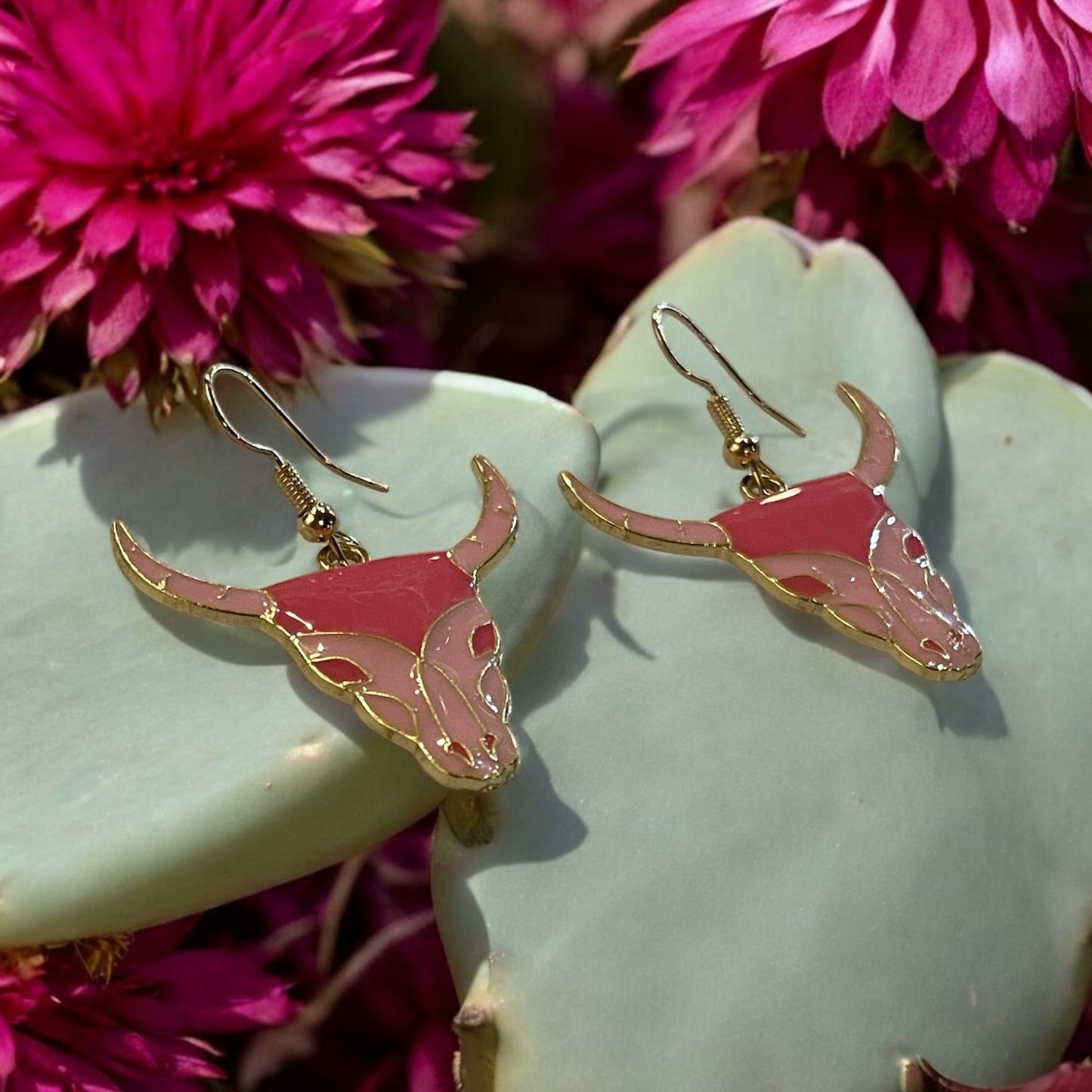 Blush Longhorn Skull Earrings