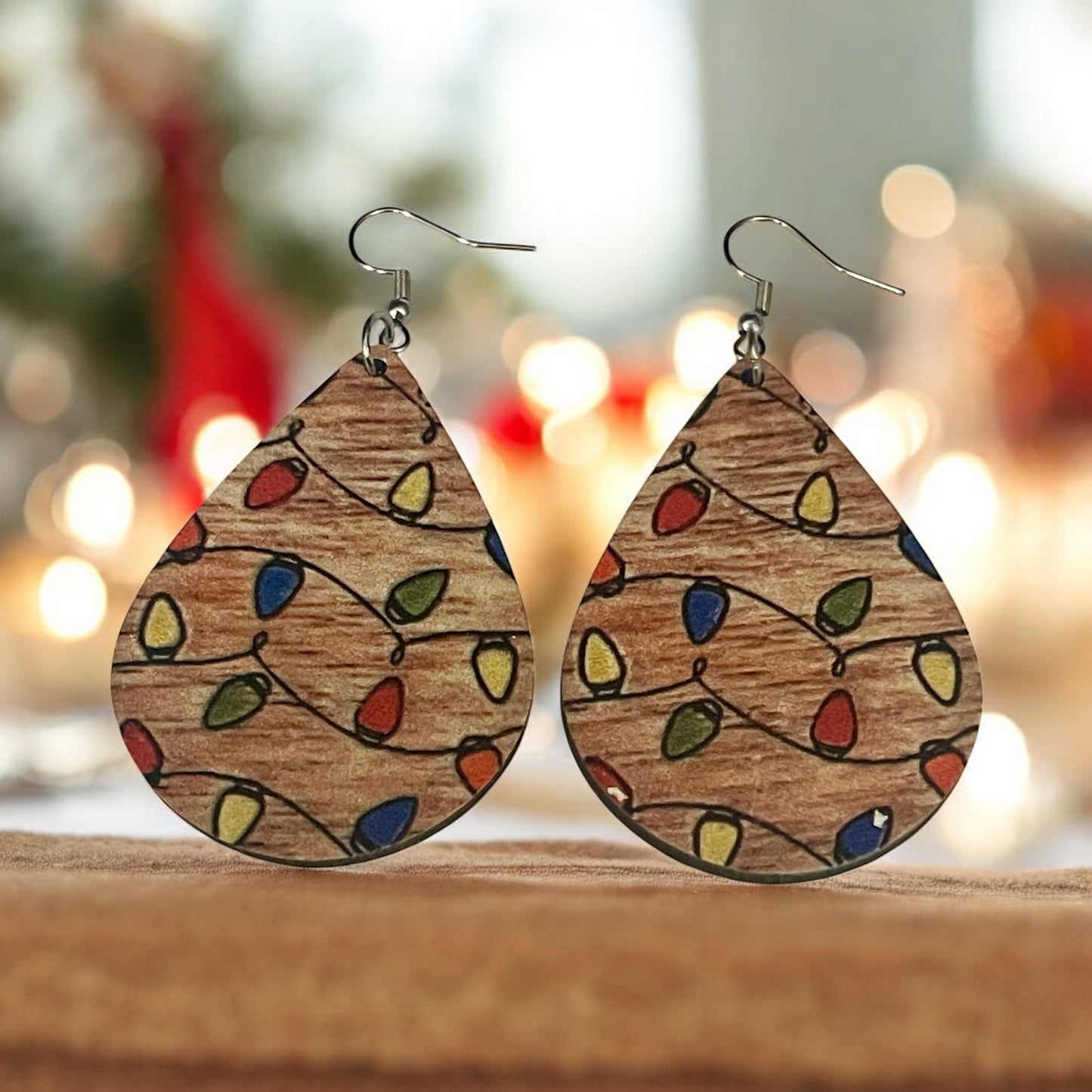 Merry Glow Wood Teardrop Earrings ✨🎄
