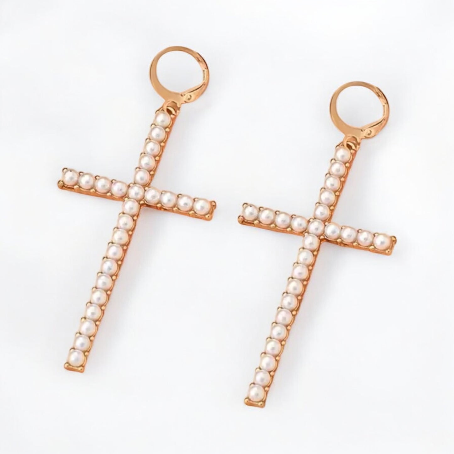 Elegant Pearl Cross Earrings