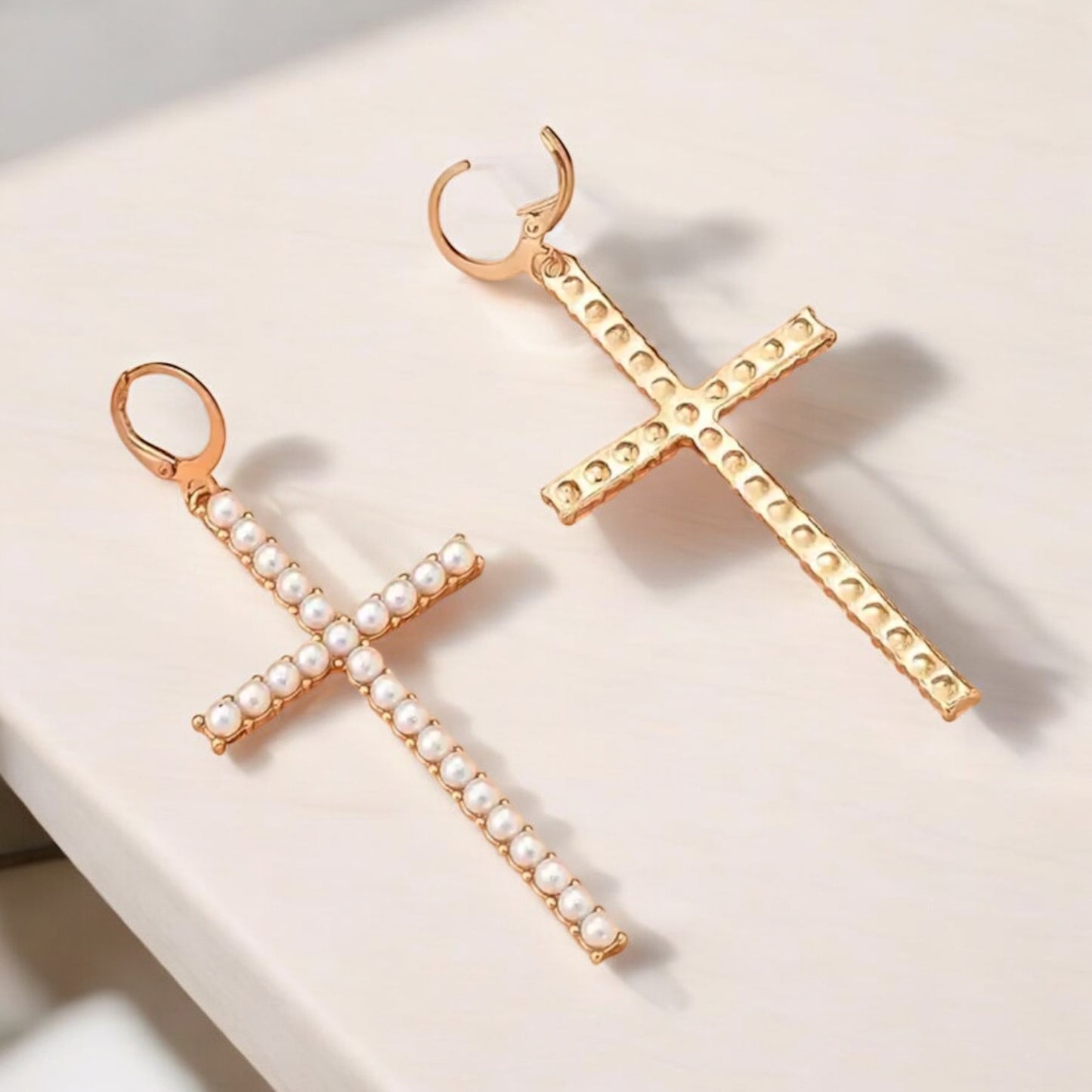 Elegant Pearl Cross Earrings