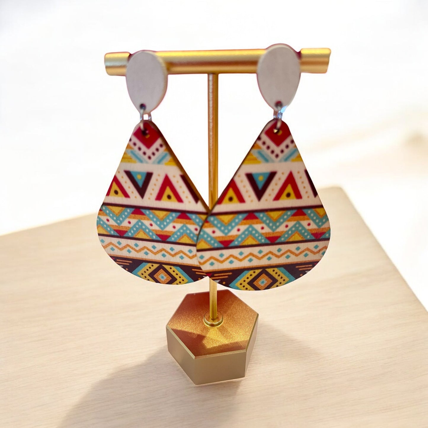 Multi-Color Wood Drop Earrings
