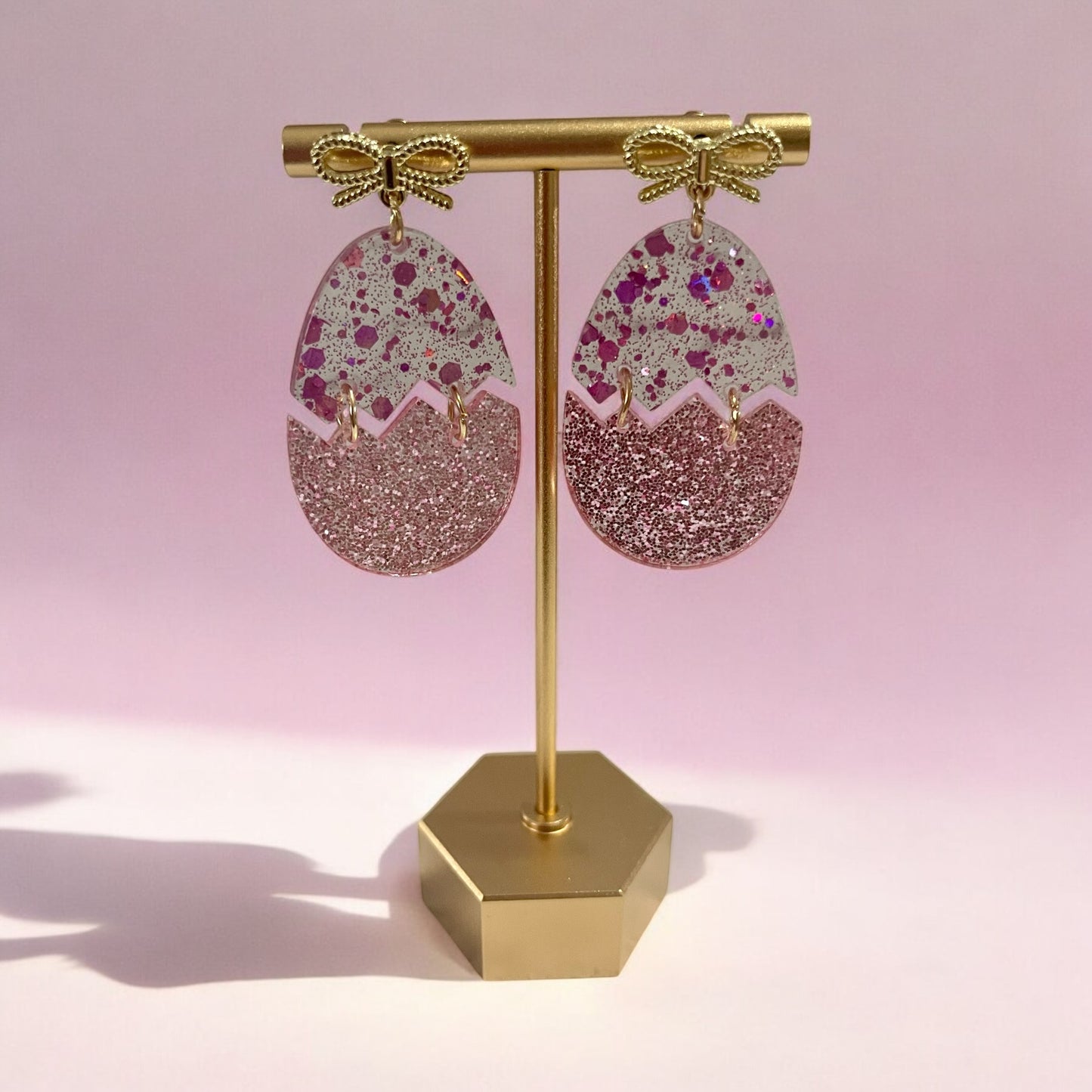 Glitter Egg & Bow Drop Earrings