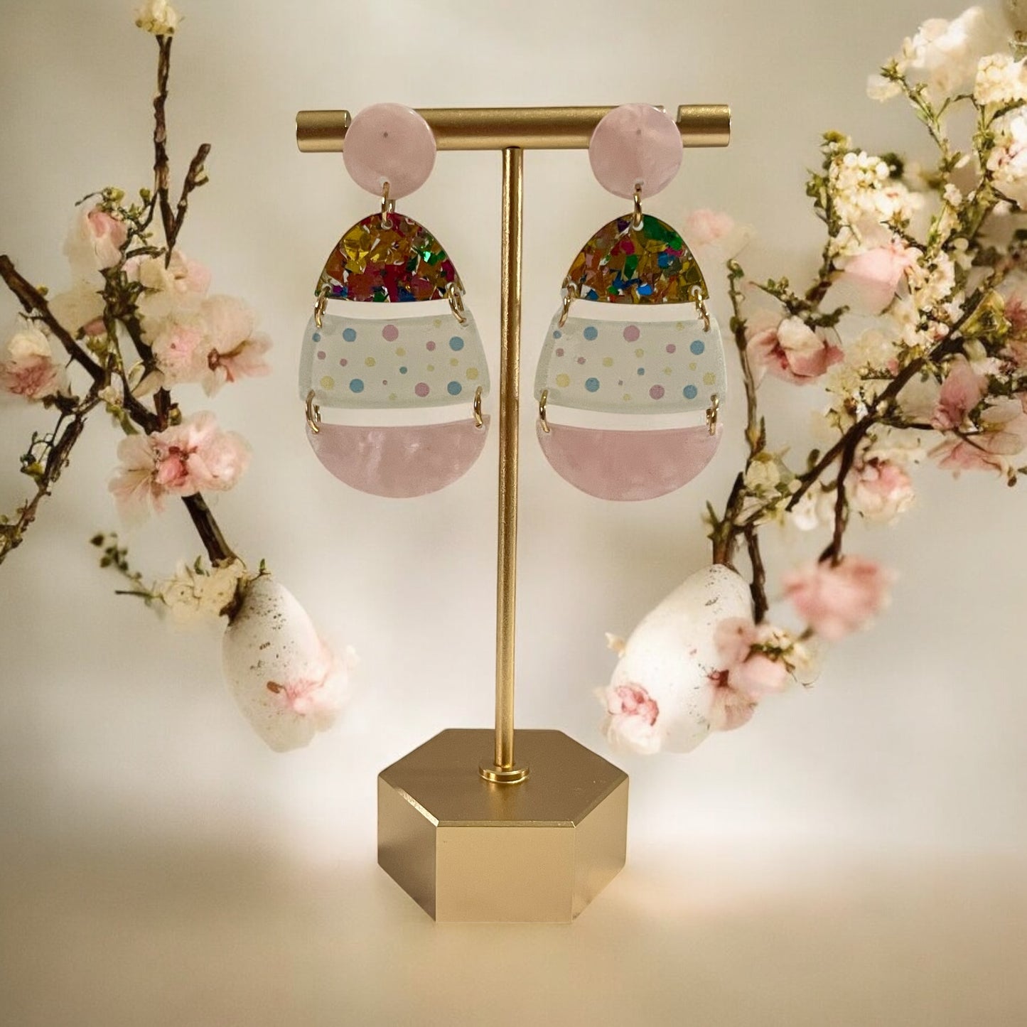 Pastel Confetti Egg Dangle Earrings