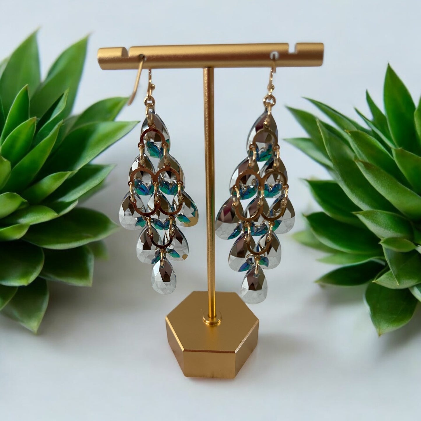 Emerald Cascade Teardrop Crystal Earrings