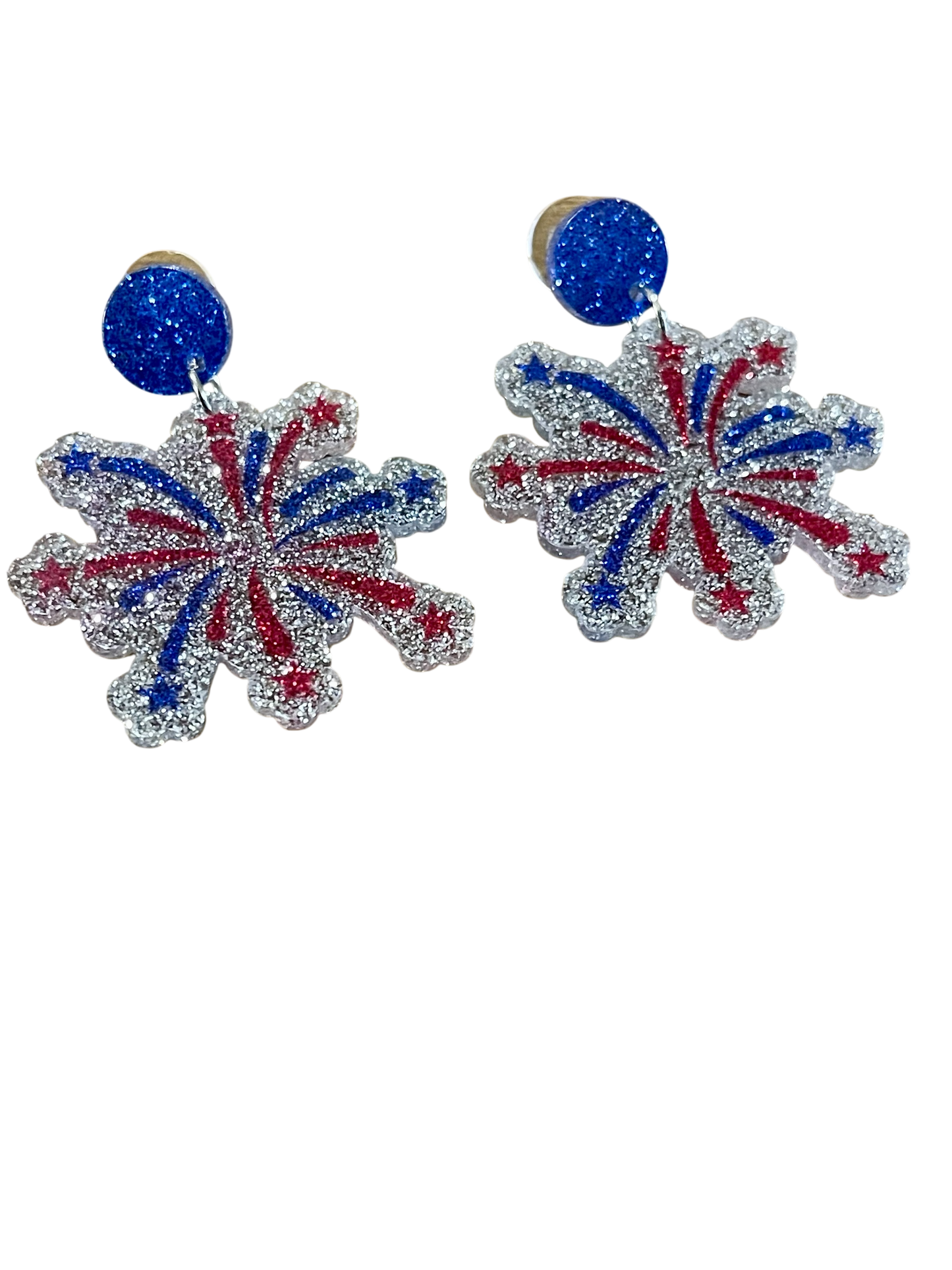 Patriotic Red, White, & Blue Glitter Firework Earrings