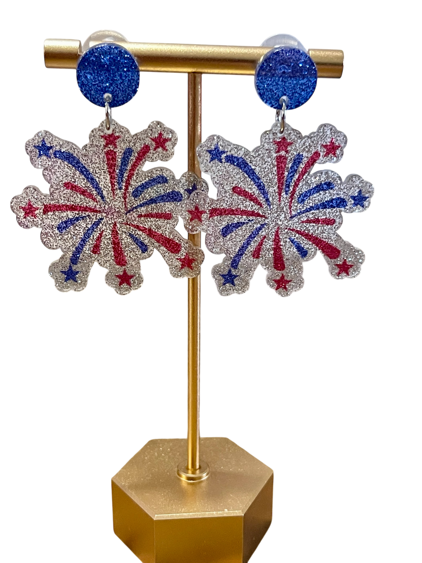 Patriotic Red, White, & Blue Glitter Firework Earrings