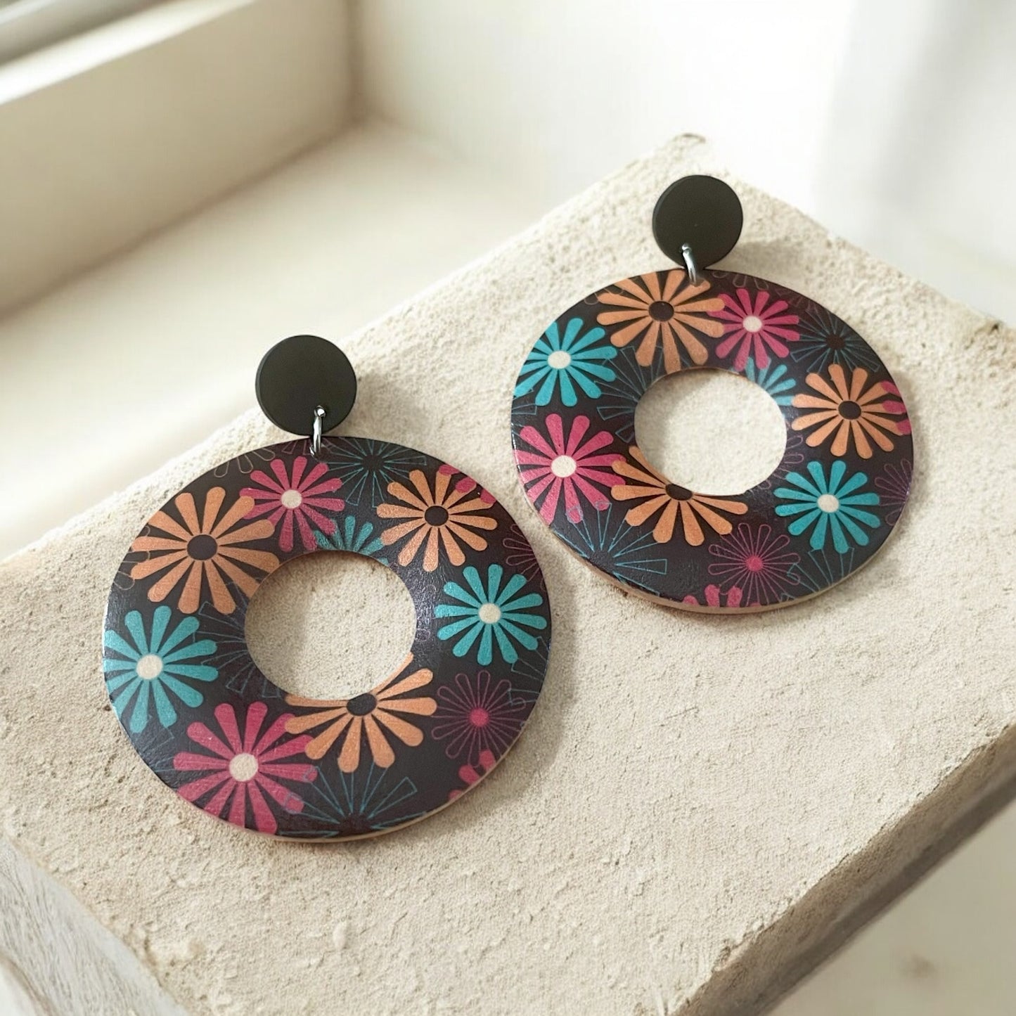 Floral Charm Wood Earrings