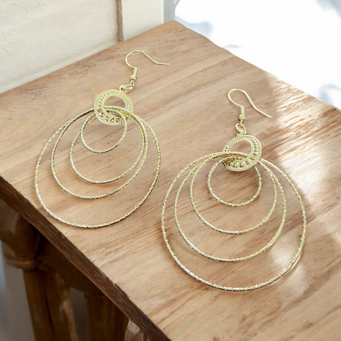 Cascading Gold Four-Hoop Drop Earrings
