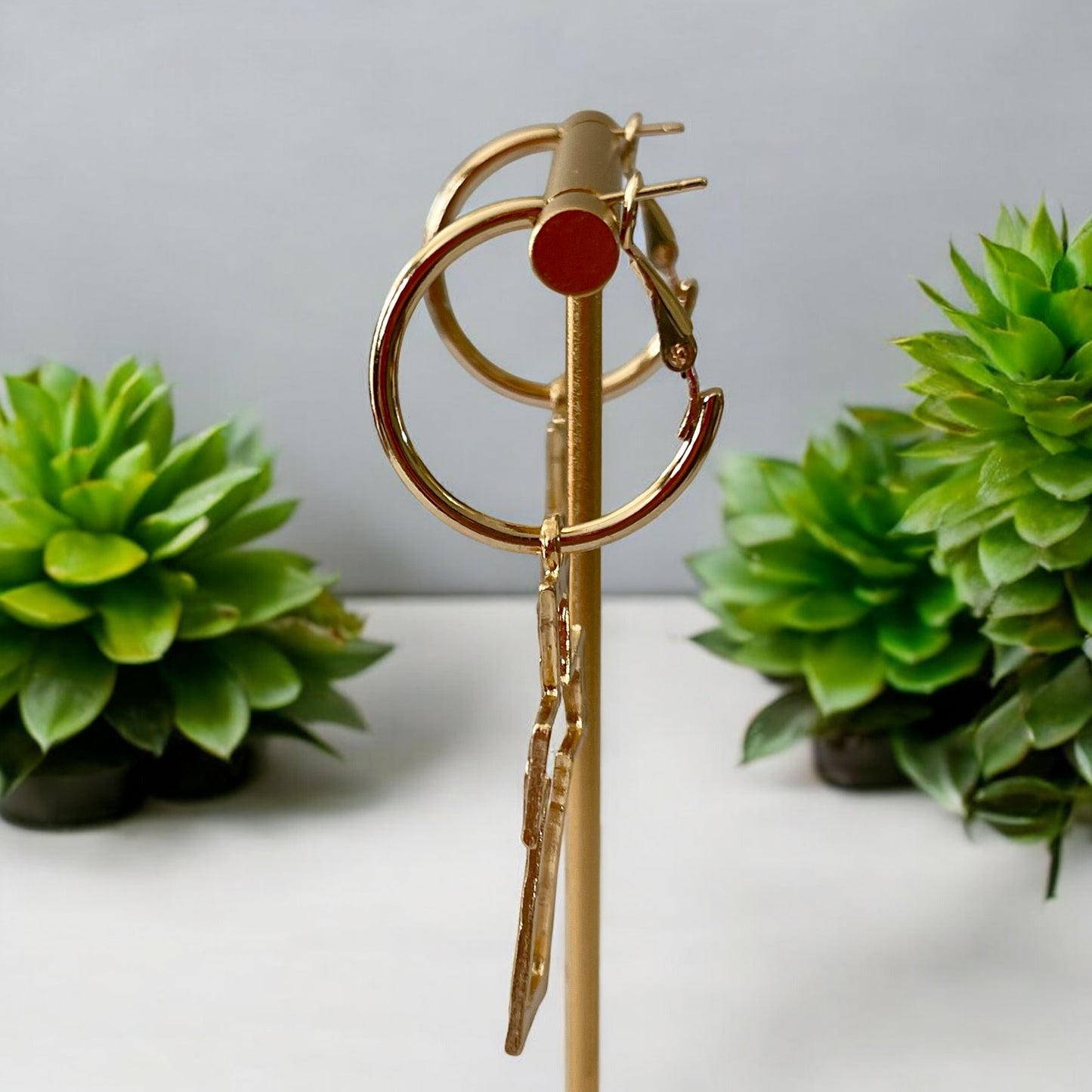 Elegant Gold Hammered Cross Hoop Earrings