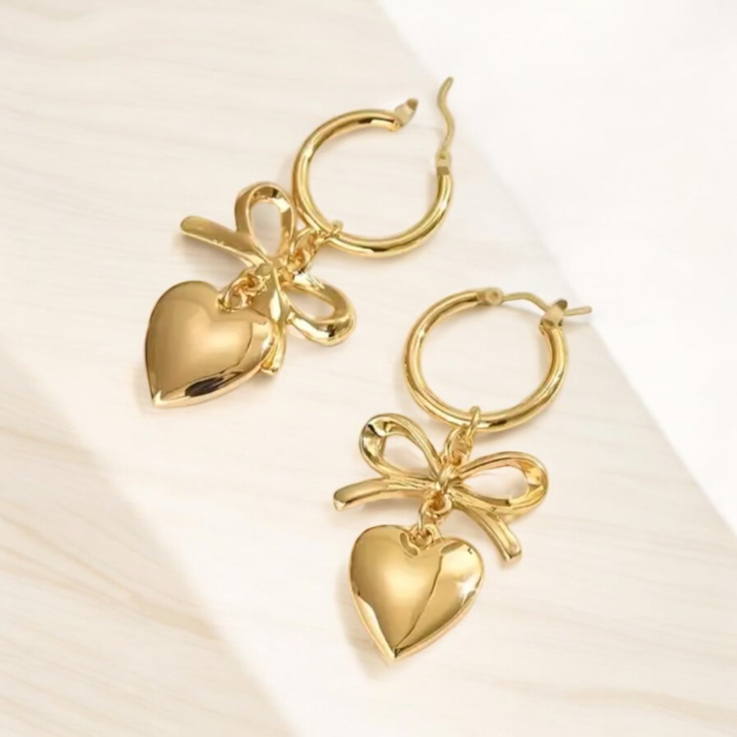 Golden Bow Heart Hoop Earrings