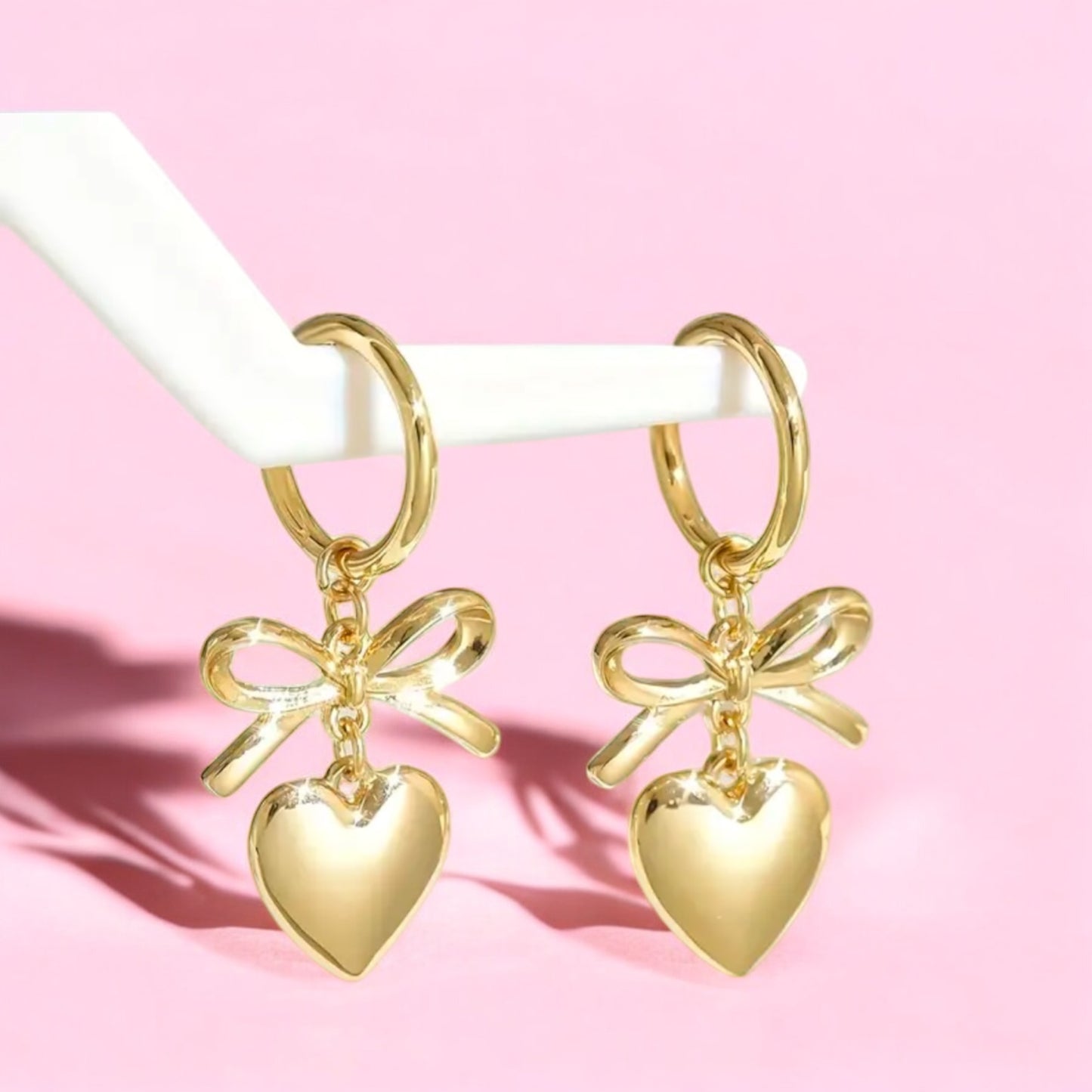 Golden Bow Heart Hoop Earrings