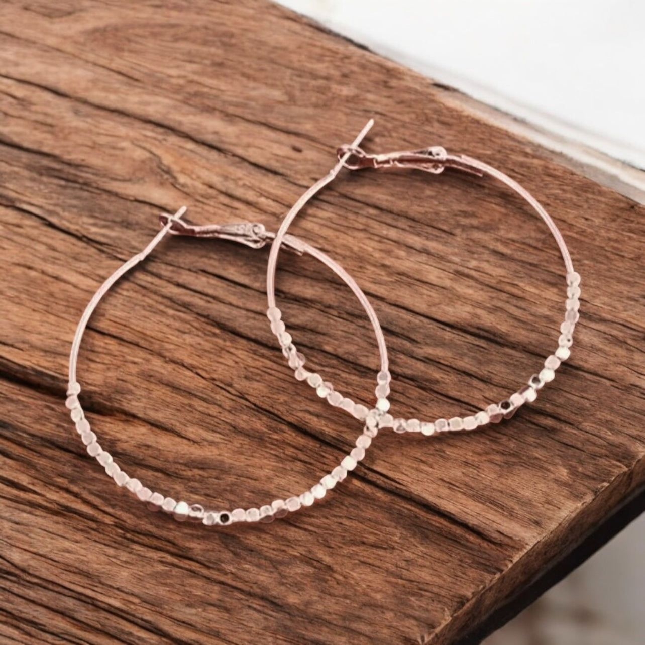Rose Gold Beaded Hoop Earrings – Elegant Lightweight Jewelry