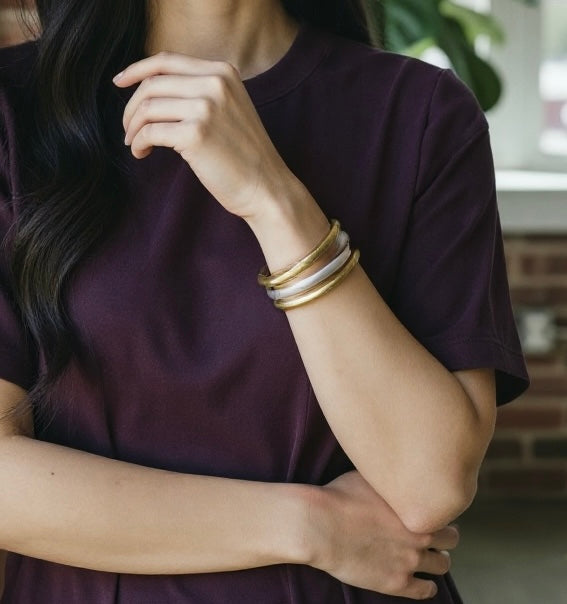 Gold & Silver Bangle Bracelet Set – 3-Piece Mixed Metal Stack