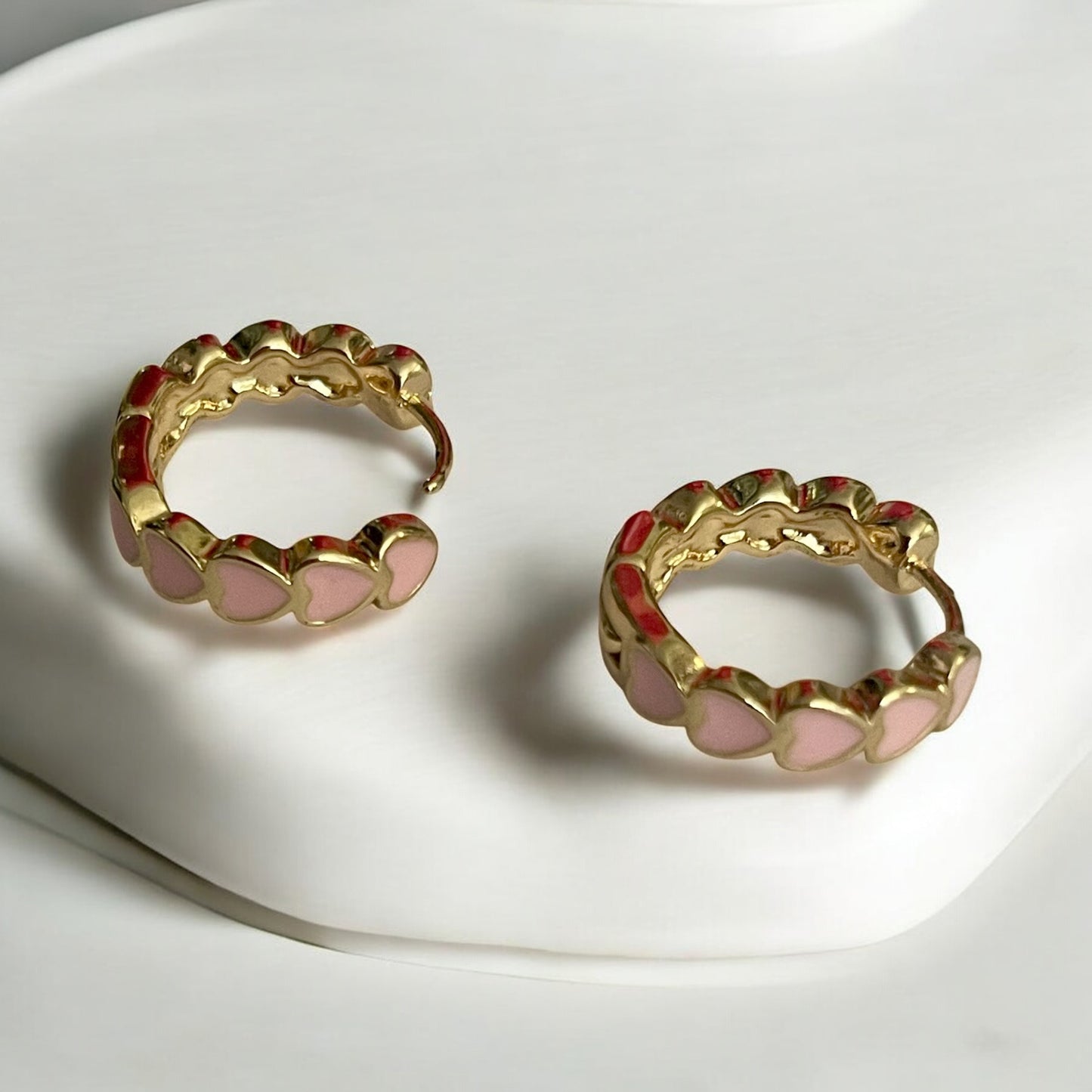 Gold & Pink Heart Hoops