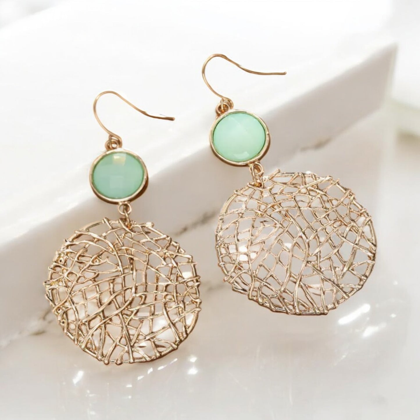 Seafoam & Gold Dreamcatcher Earrings
