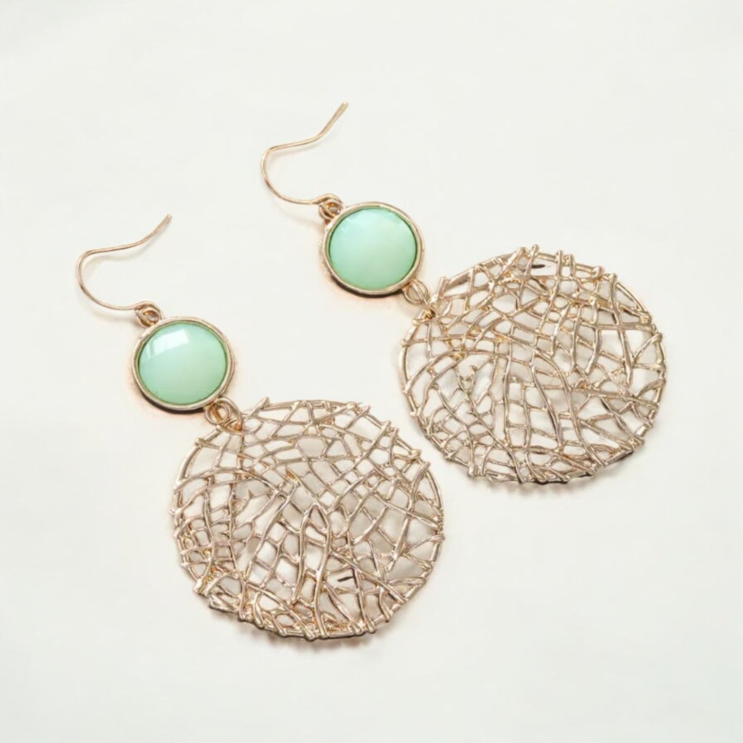 Seafoam & Gold Dreamcatcher Earrings