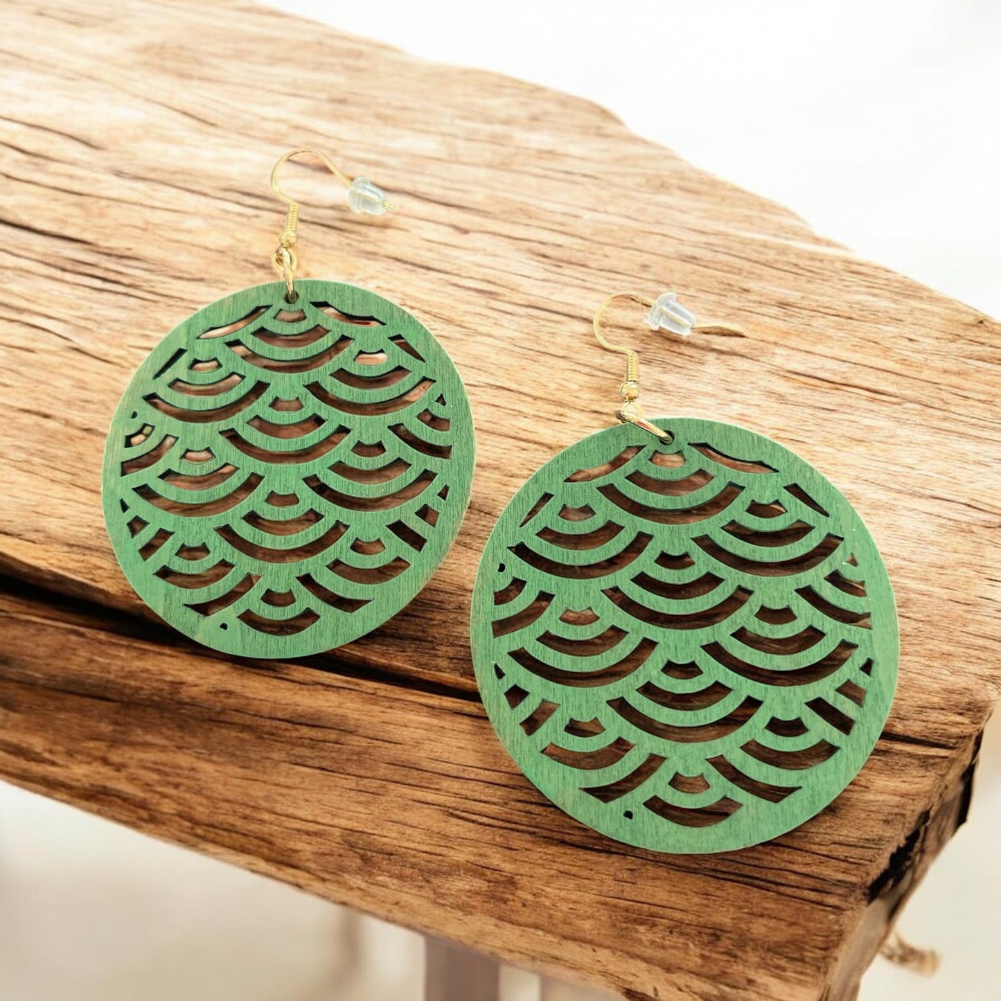 Lightweight Green Wood Earrings