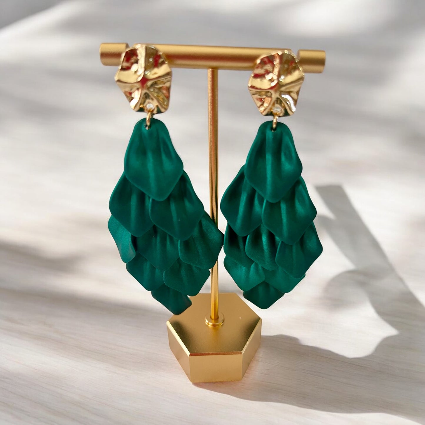 Elegant Green Leaf Drop Earrings