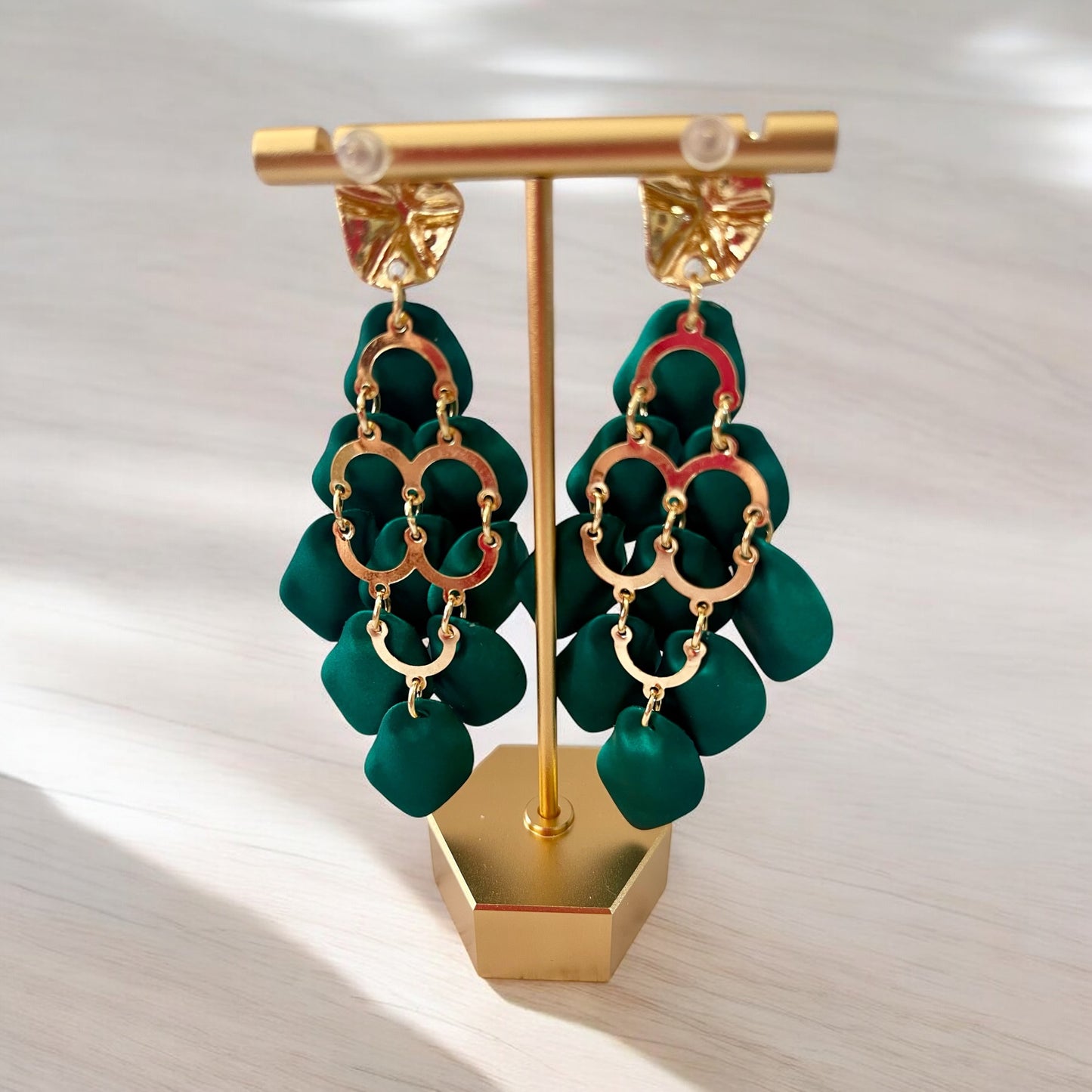 Elegant Green Leaf Drop Earrings