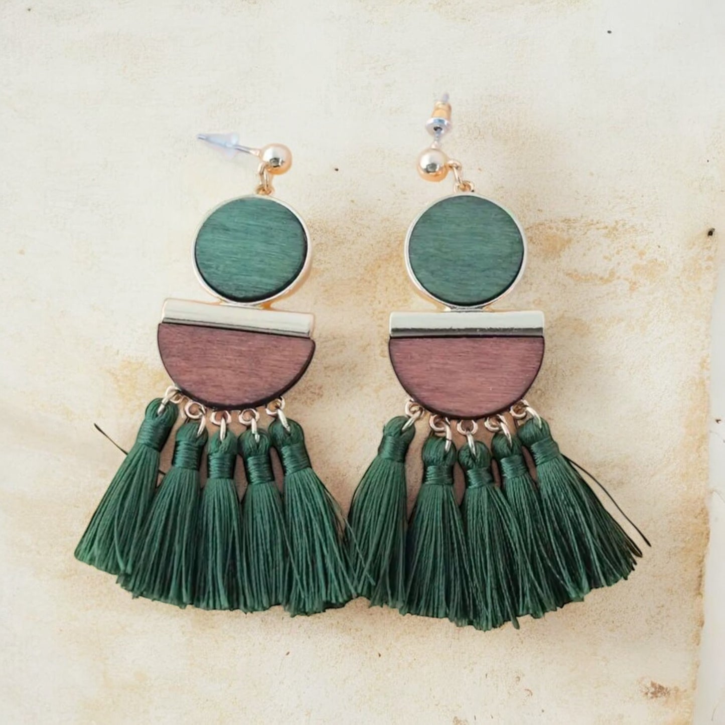 Boho Chic Wooden & Tassel Dangle Earrings