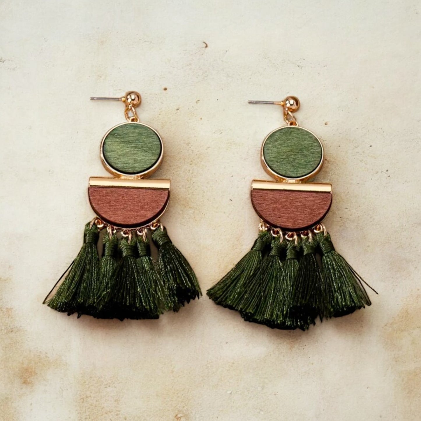 Boho Chic Wooden & Tassel Dangle Earrings