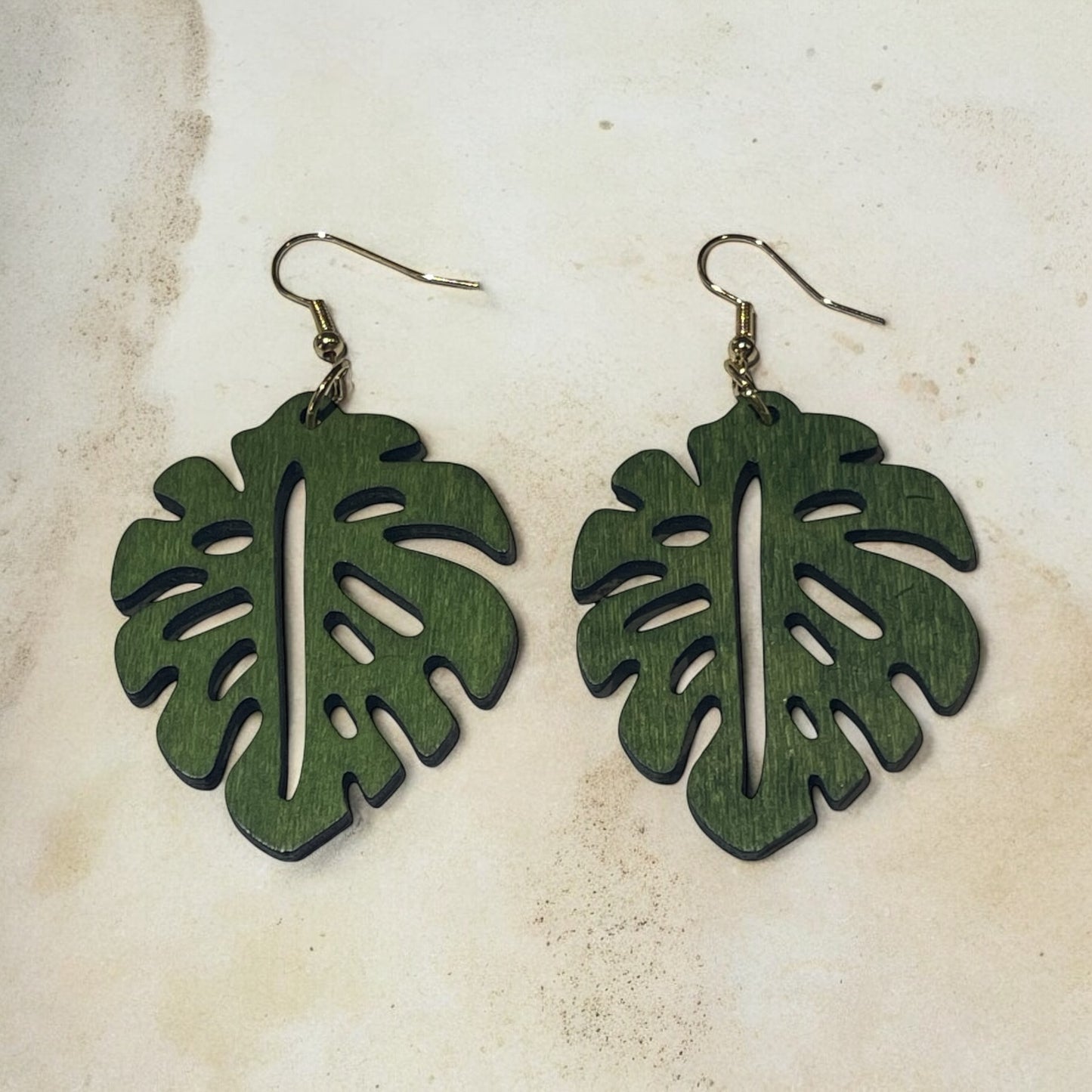 Hunter Green Monstera Leaf Earrings